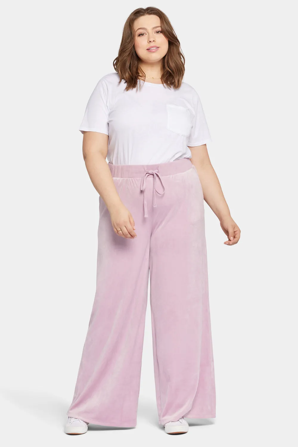 Velour Drawstring Wide Leg Pants In Plus Size - Dawn Pink sold by NYDJ