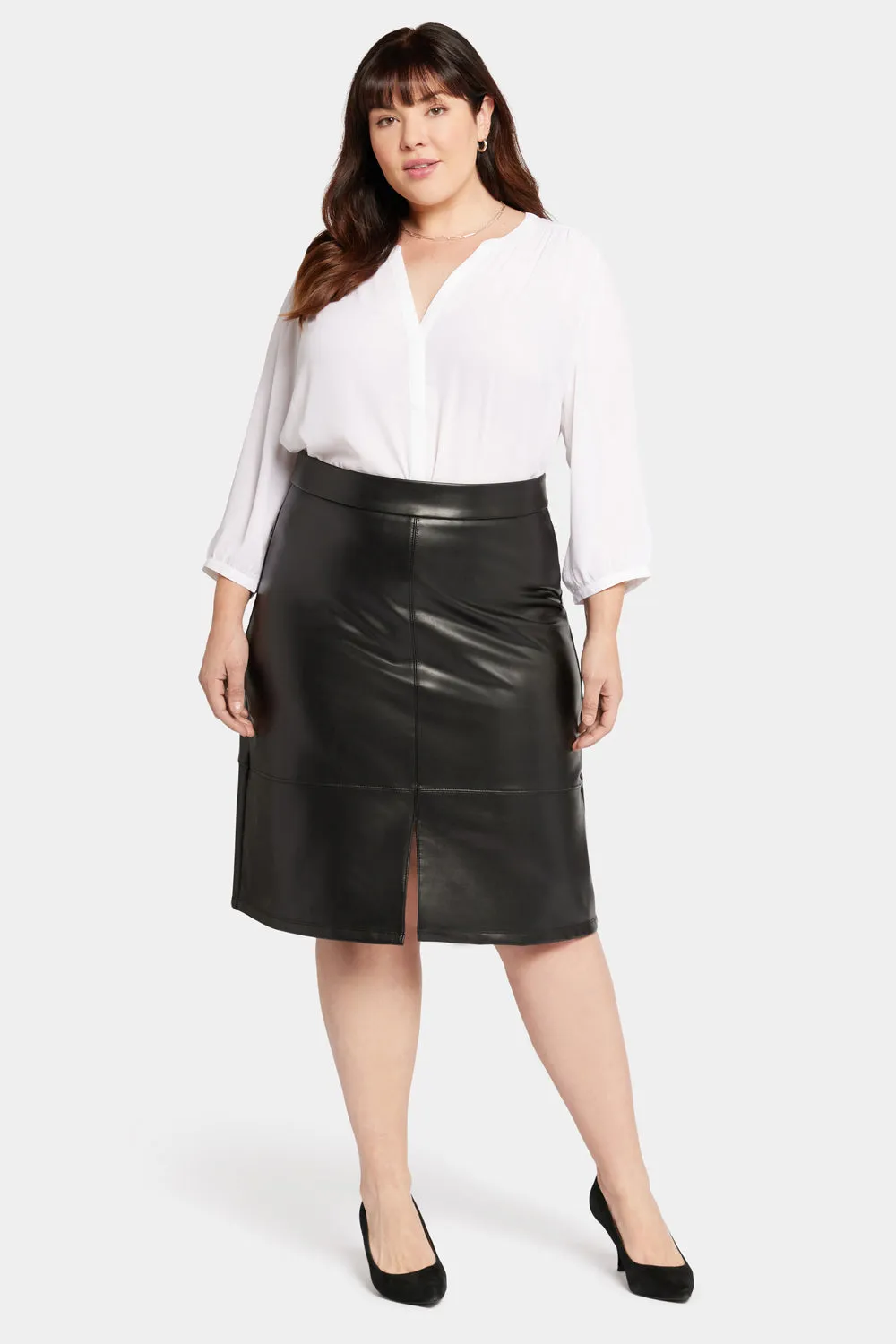 Faux Leather A-Line Skirt In Plus Size - Black sold by NYDJ
