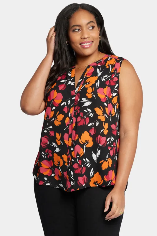 Sleeveless Pintuck Blouse In Plus Size - Tropical Waves sold by NYDJ