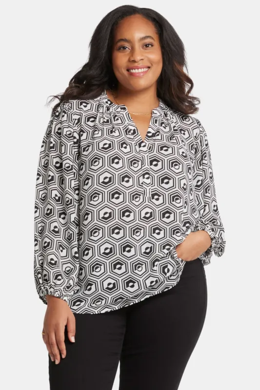 Puff Sleeve Popover Top In Plus Size - Night Owl sold by NYDJ