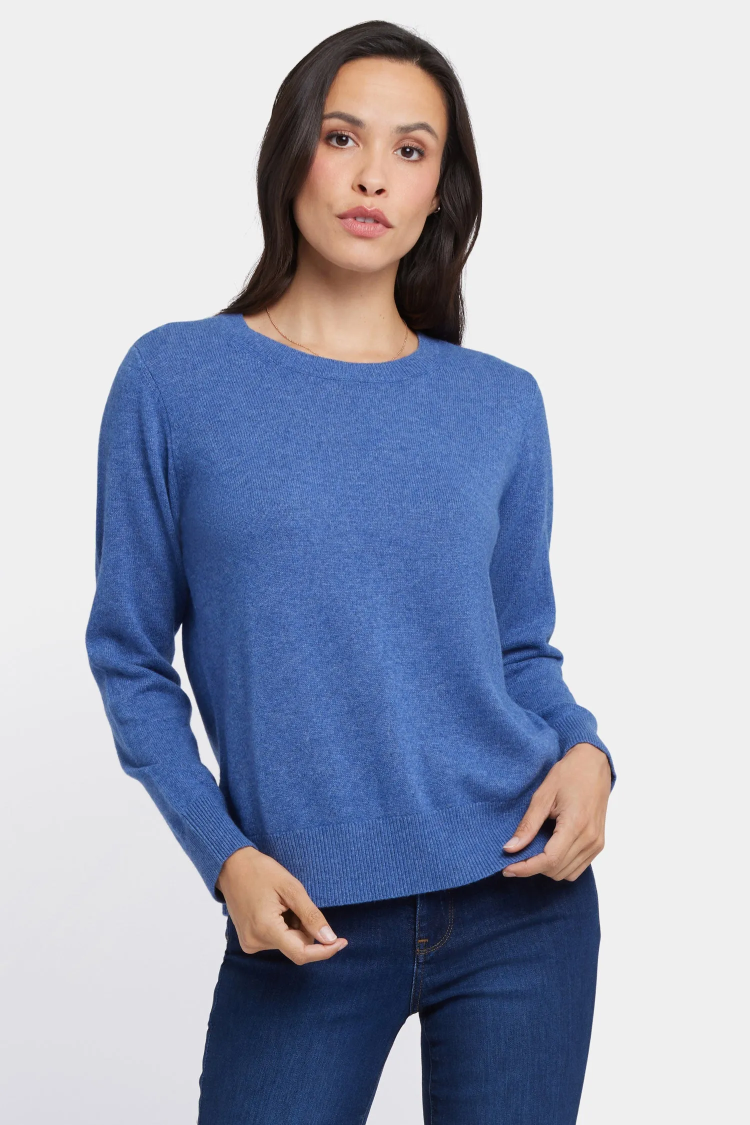 Cashmere Essential Crewneck Sweater - Heather Blue sold by NYDJ