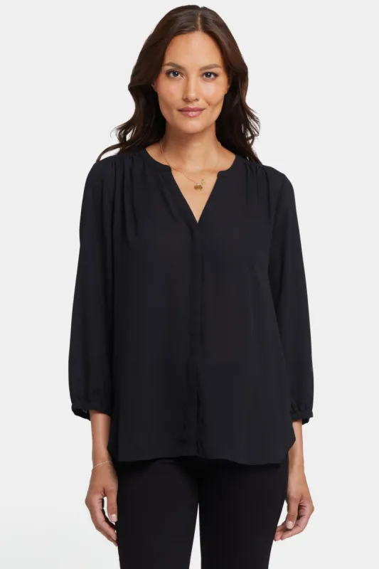 Pintuck Blouse In Petite - Black sold by NYDJ