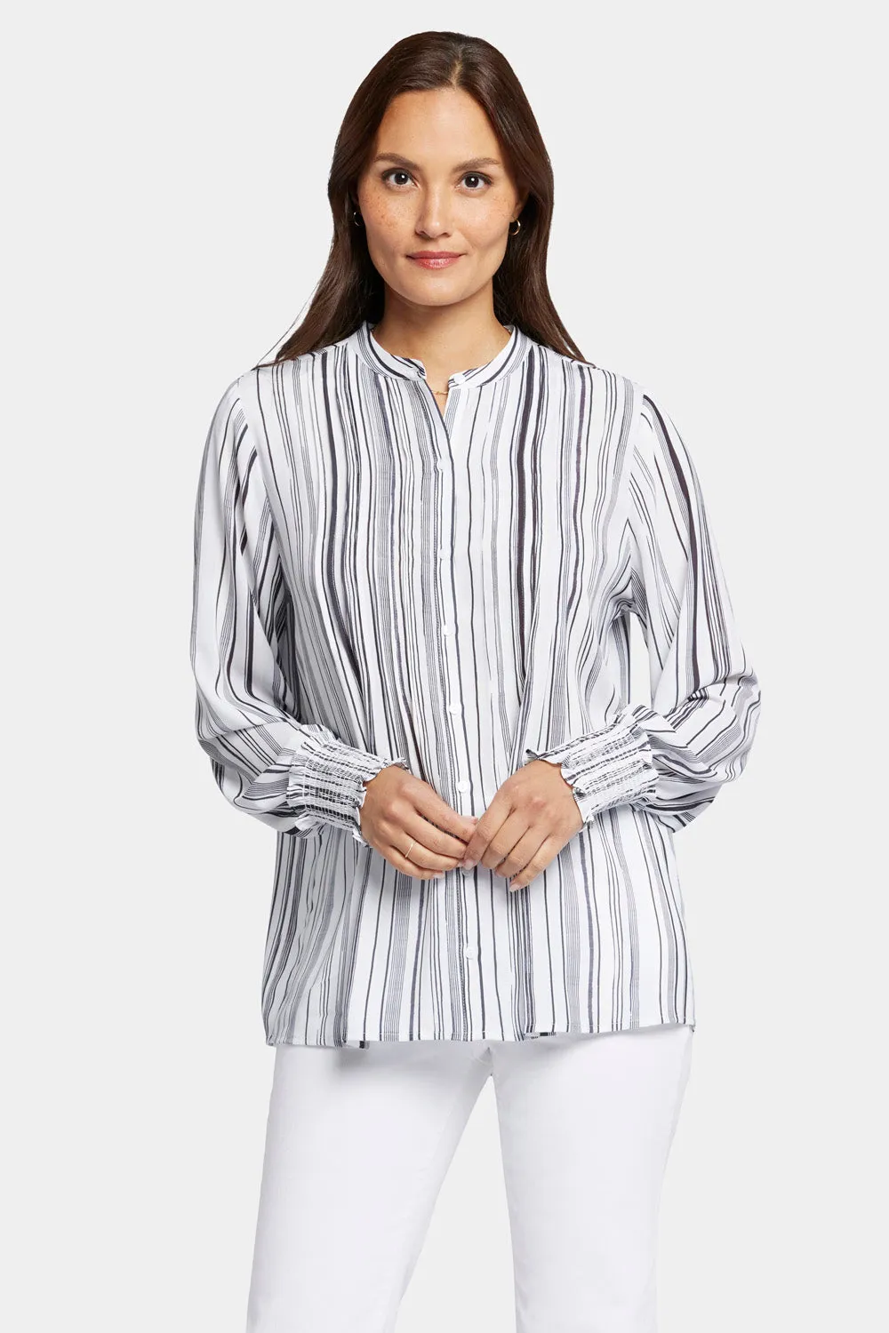 Pleated Peasant Blouse - Asteria Stripe sold by NYDJ