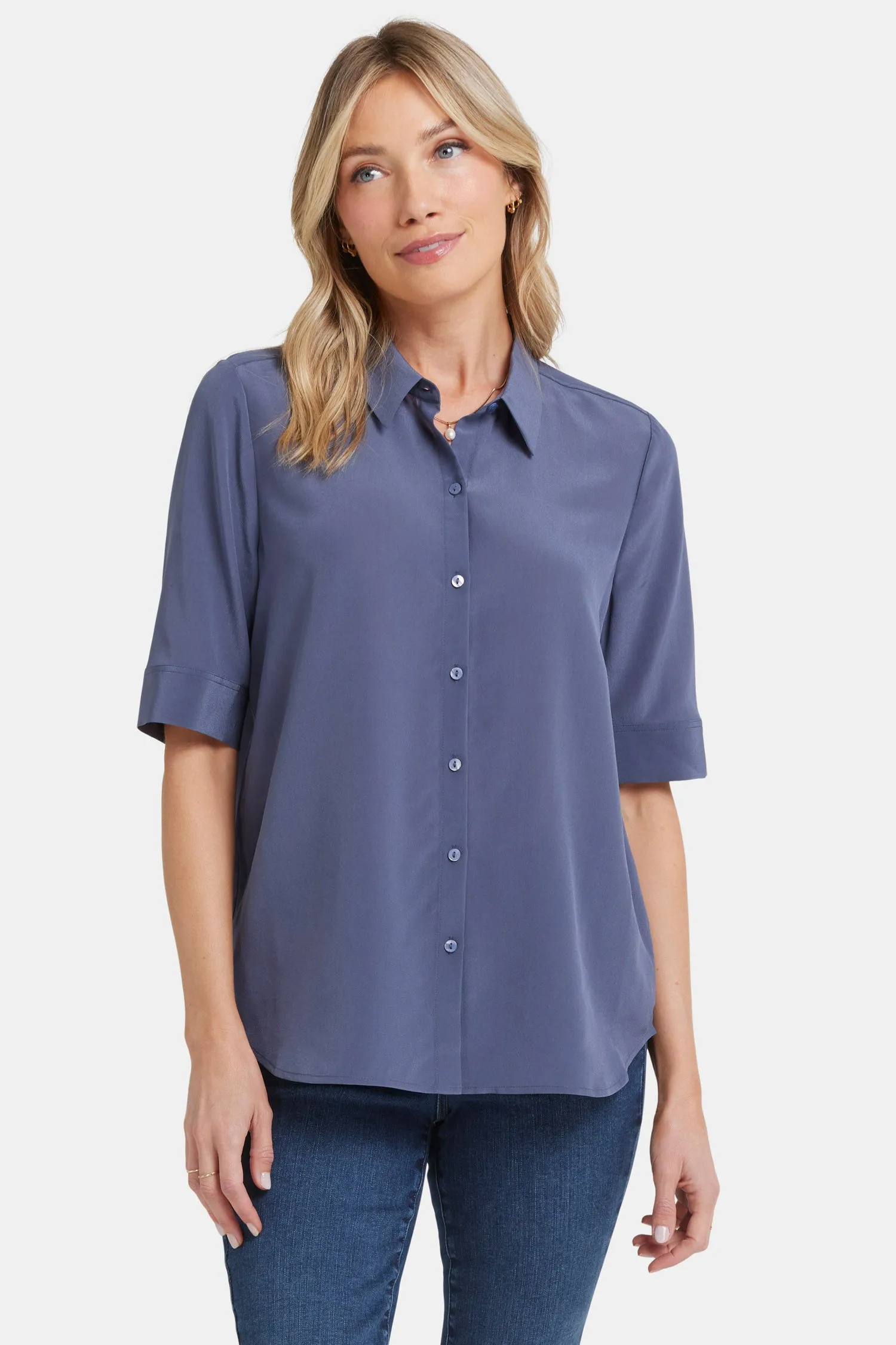 Riley Silk Elbow Sleeved Blouse - Cascade Lake sold by NYDJ product image thumbnail 4