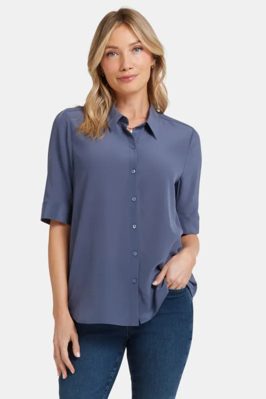 Riley Silk Elbow Sleeved Blouse - Cascade Lake sold by NYDJ