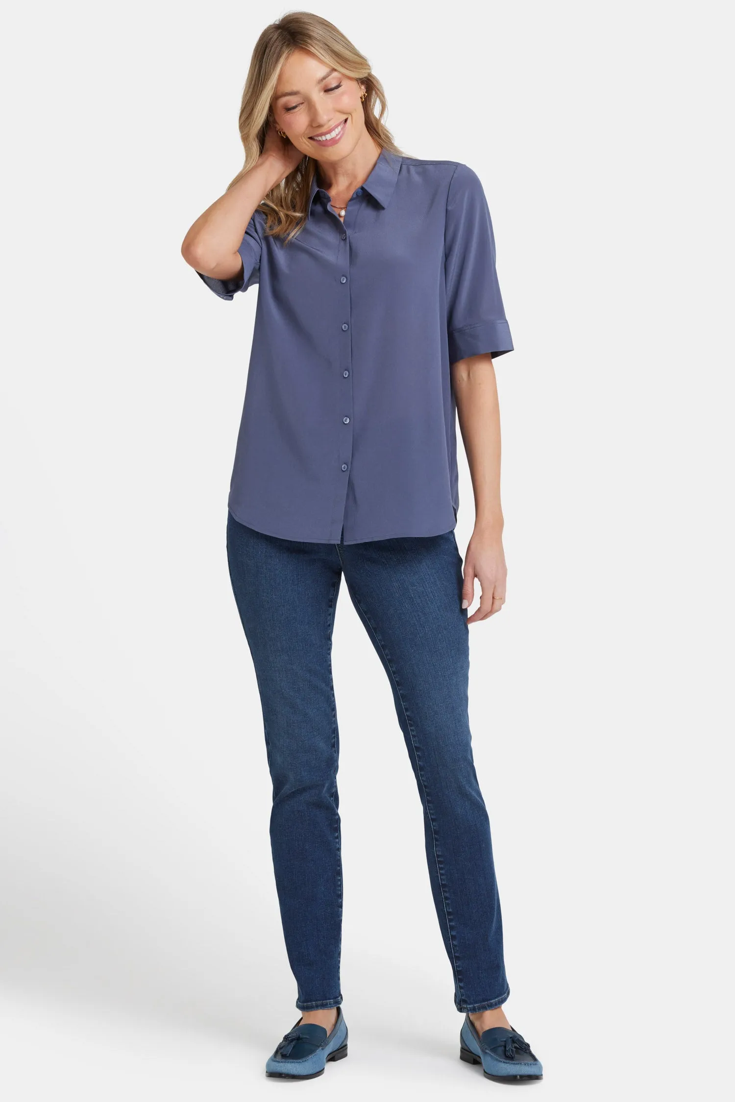 Riley Silk Elbow Sleeved Blouse - Cascade Lake sold by NYDJ product image thumbnail 5