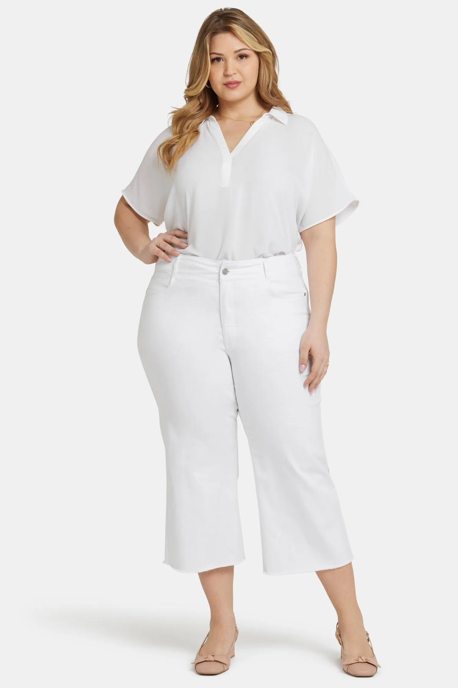Brigitte Wide Leg Capri Jeans In Plus Size - Optic White sold by NYDJ