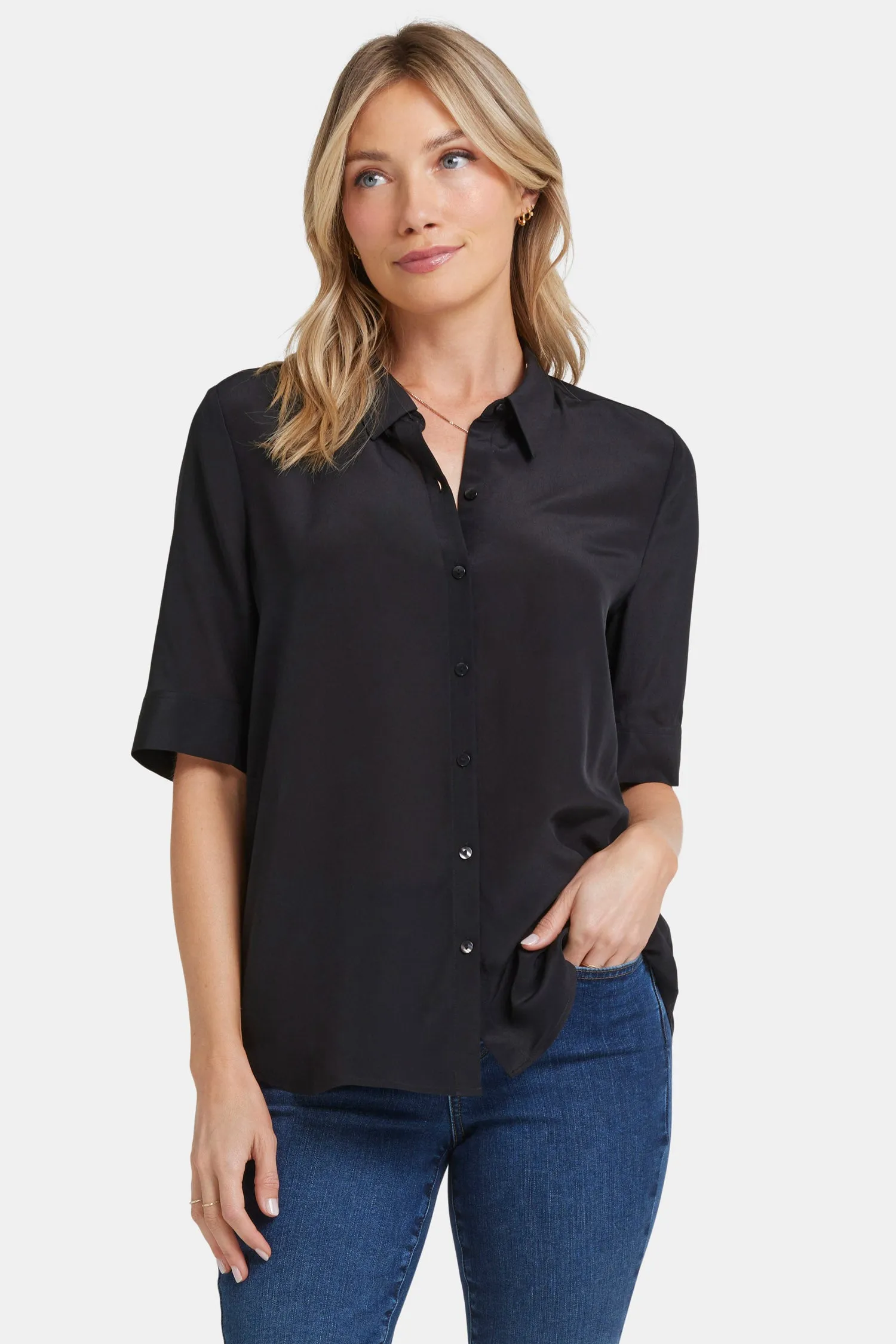 Riley Silk Elbow Sleeved Blouse - Black sold by NYDJ