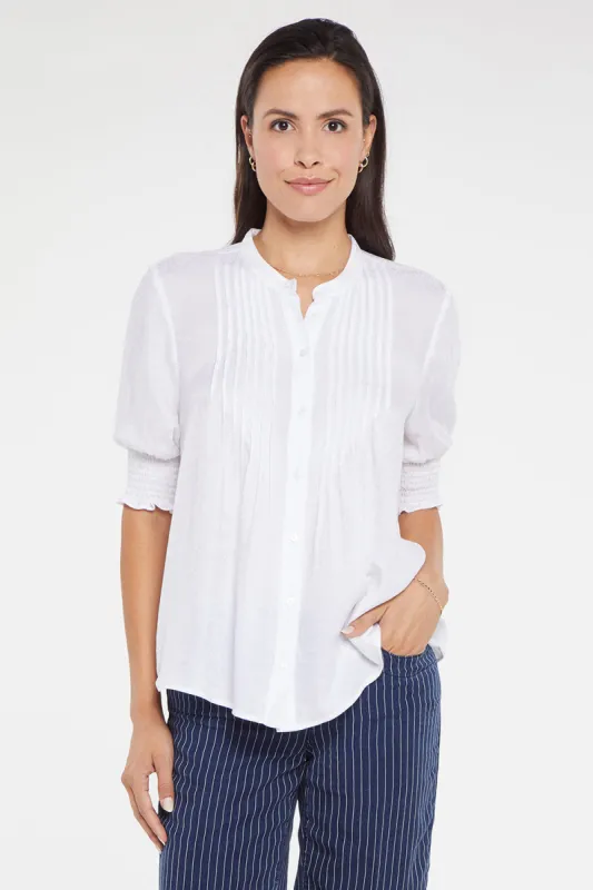 Pleated Short Sleeved Blouse - Optic White sold by NYDJ