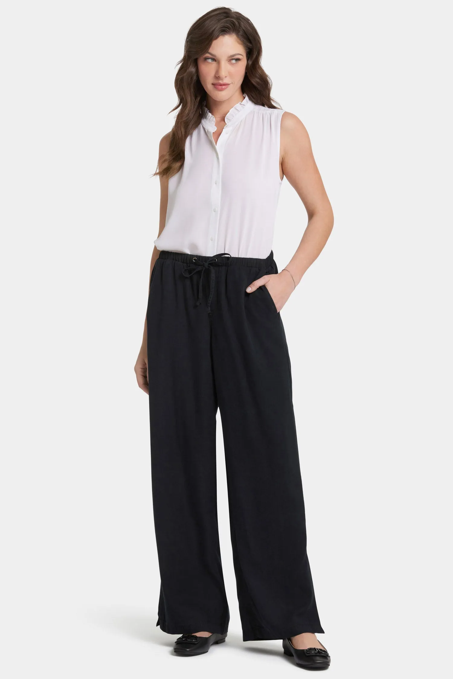 Jayne Wide Leg Pull-On Pants - Overdye Black sold by NYDJ