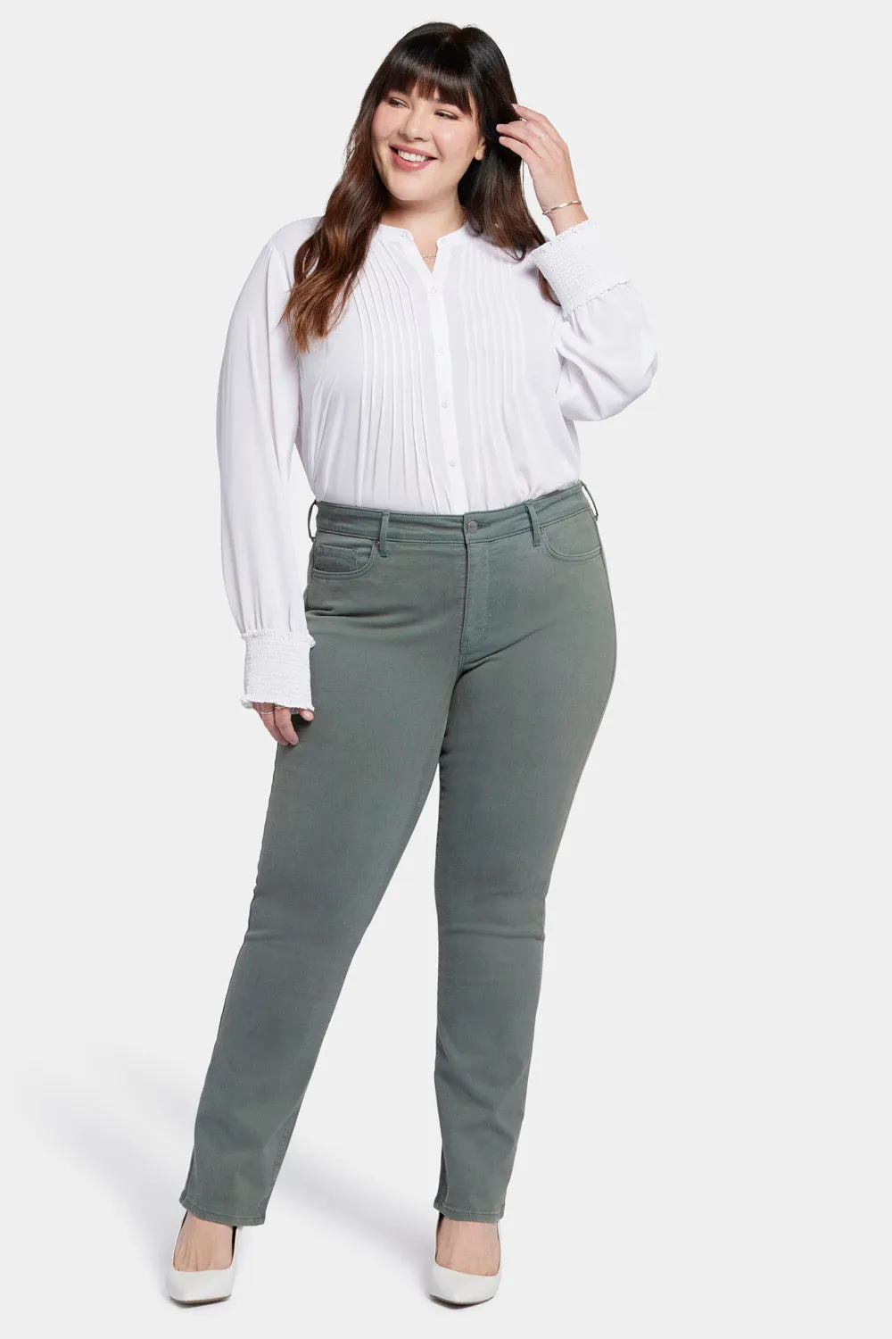 Marilyn Straight Jeans In Plus Size - Sage Leaf sold by NYDJ