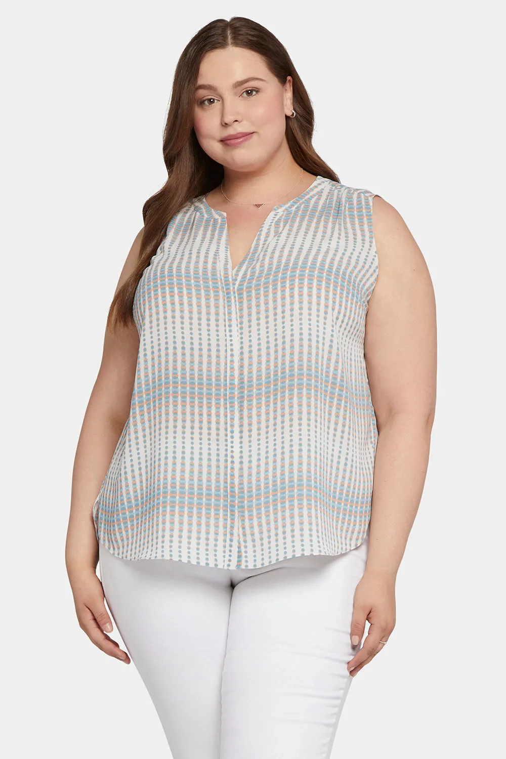 Sleeveless Pintuck Blouse In Plus Size - Azure Oracle sold by NYDJ