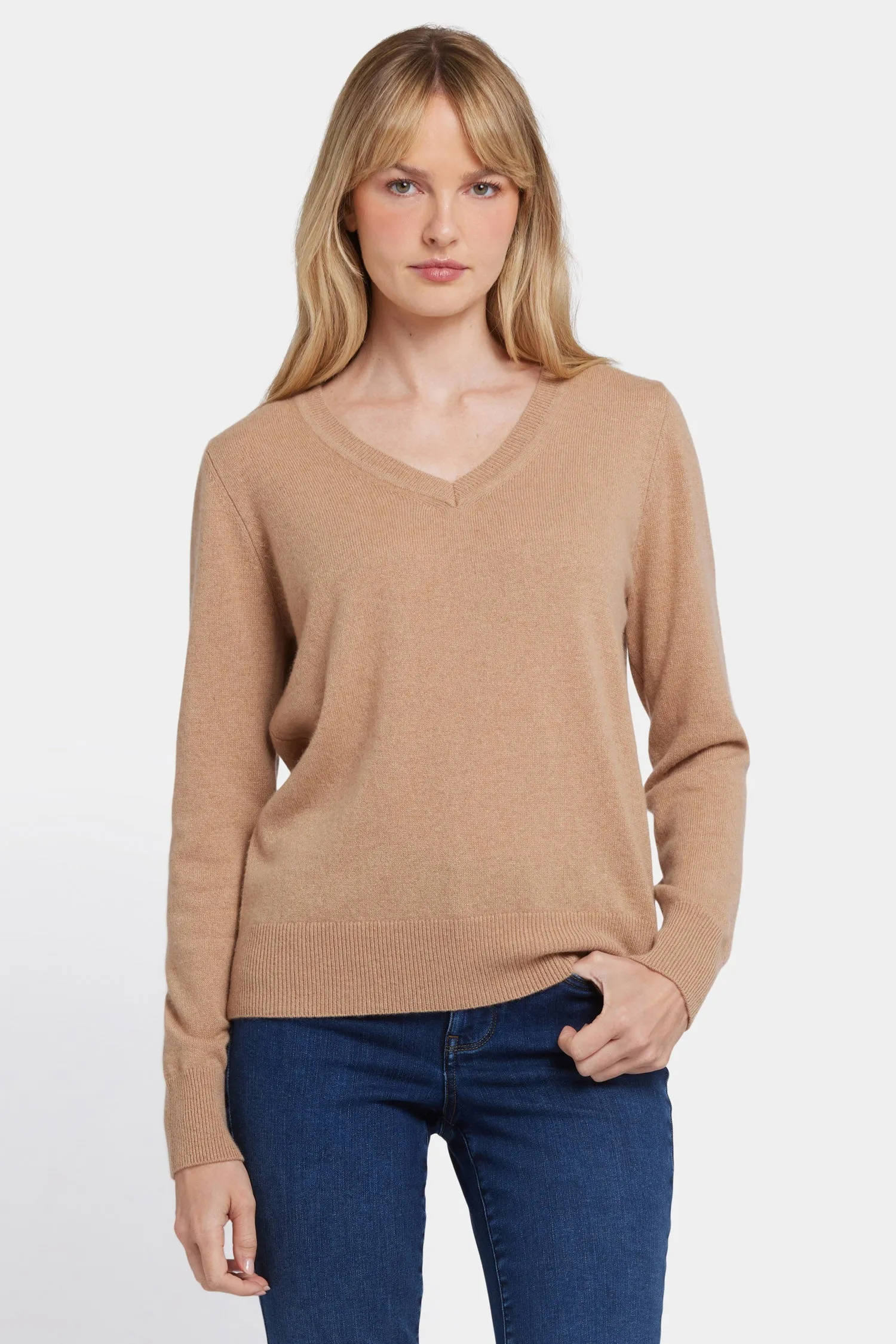 Cashmere Classic V-Neck Sweater - Tan sold by NYDJ