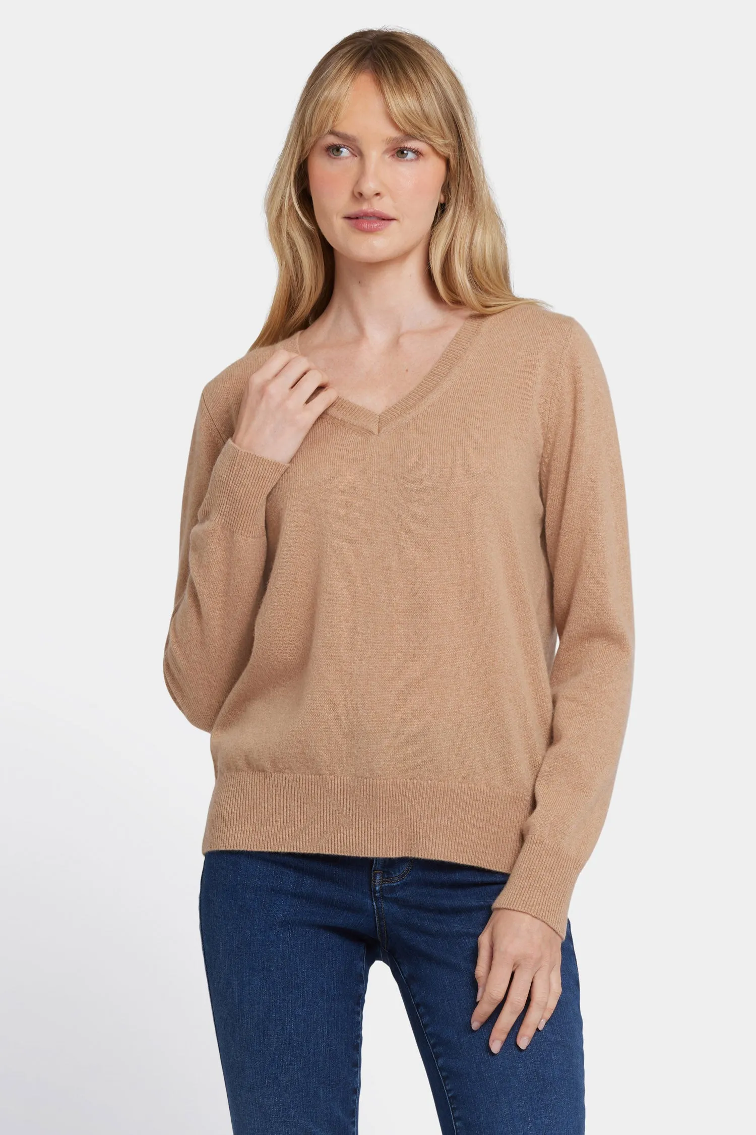 Cashmere Classic V-Neck Sweater - Tan sold by NYDJ product image thumbnail 4