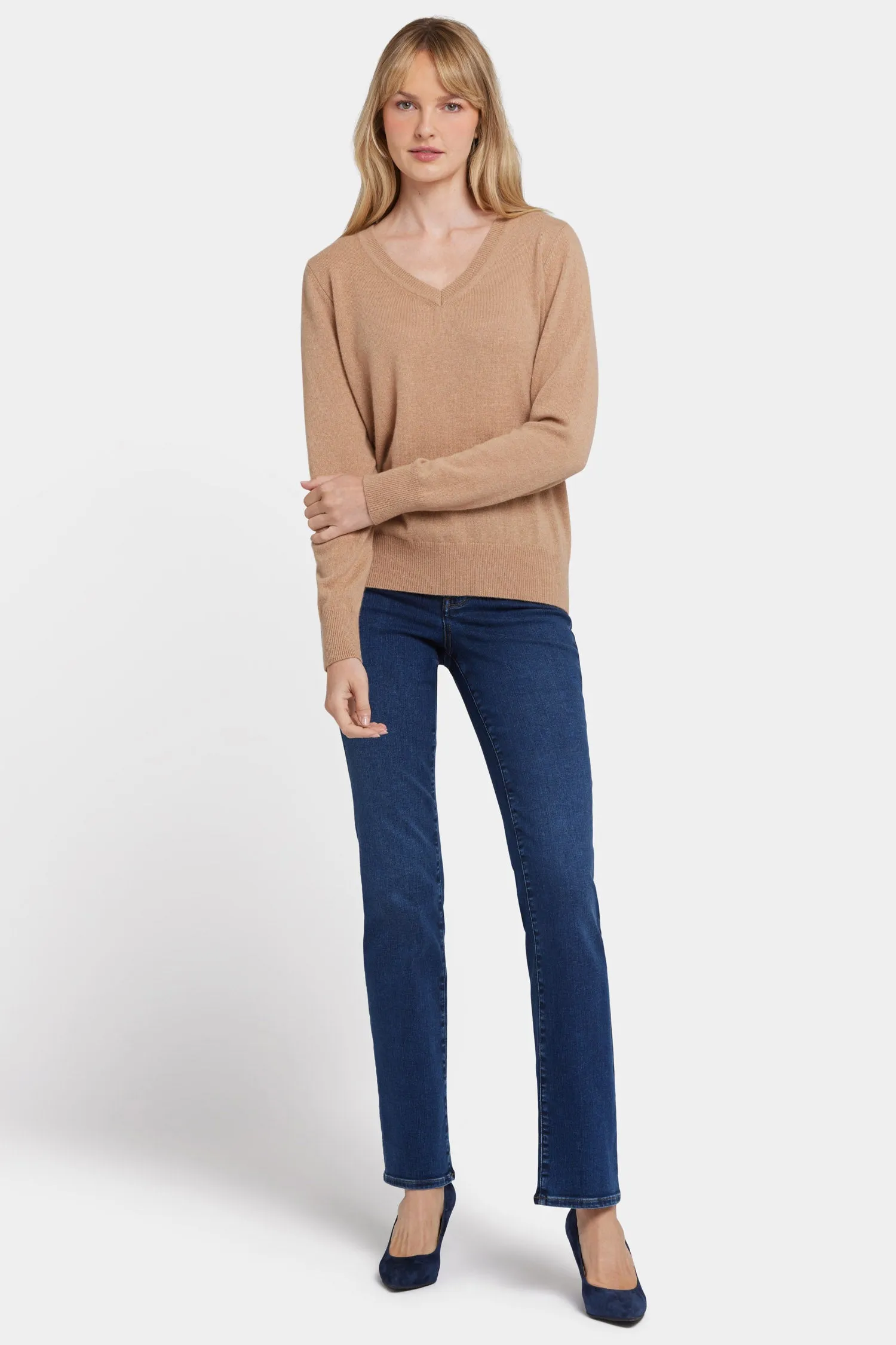 Cashmere Classic V-Neck Sweater - Tan sold by NYDJ product image thumbnail 5