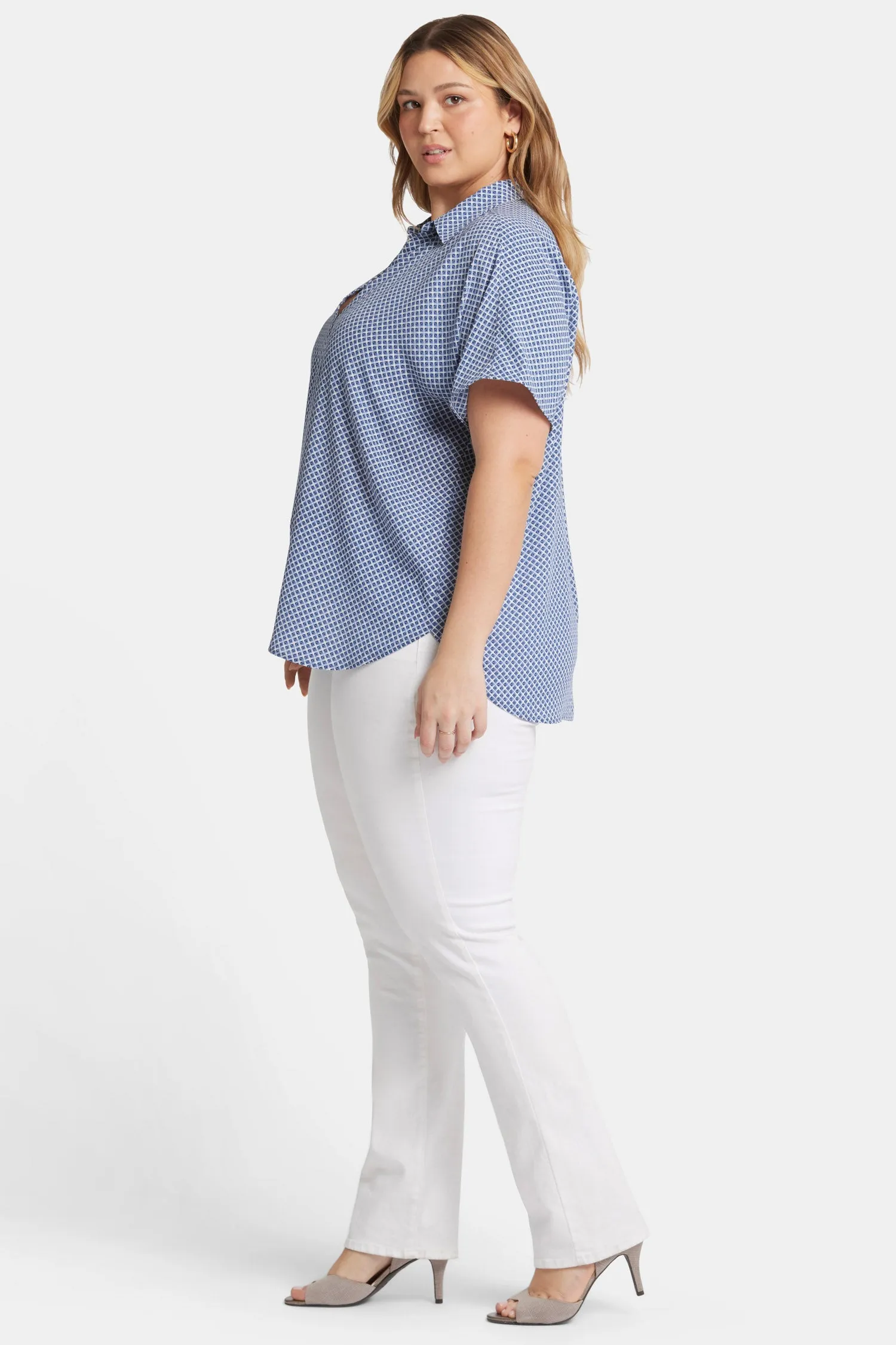 Becky Short Sleeved Blouse In Plus Size - Heritage Geo Prussian Navy sold by NYDJ product image thumbnail 3