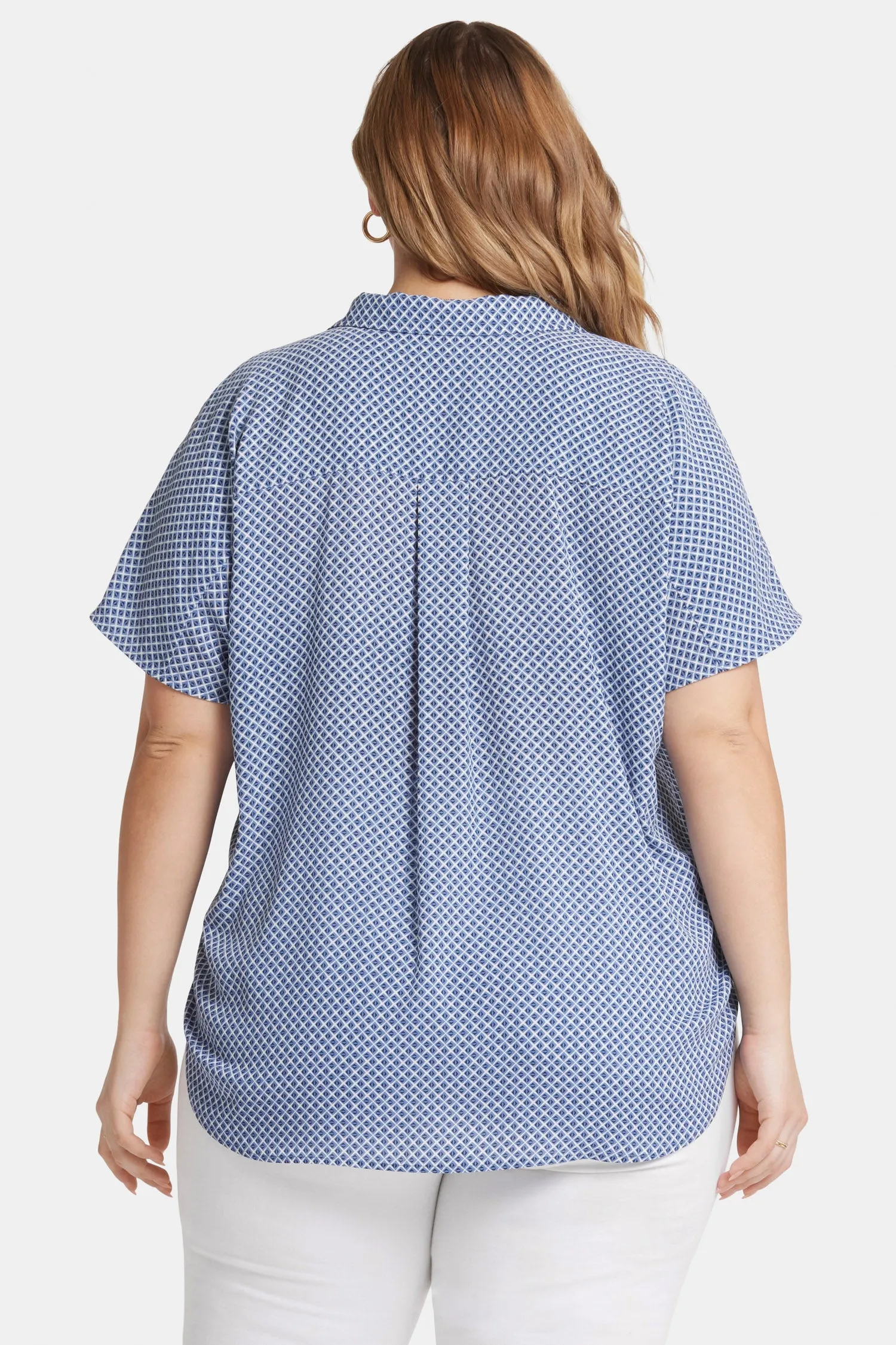 Becky Short Sleeved Blouse In Plus Size - Heritage Geo Prussian Navy sold by NYDJ product image thumbnail 2