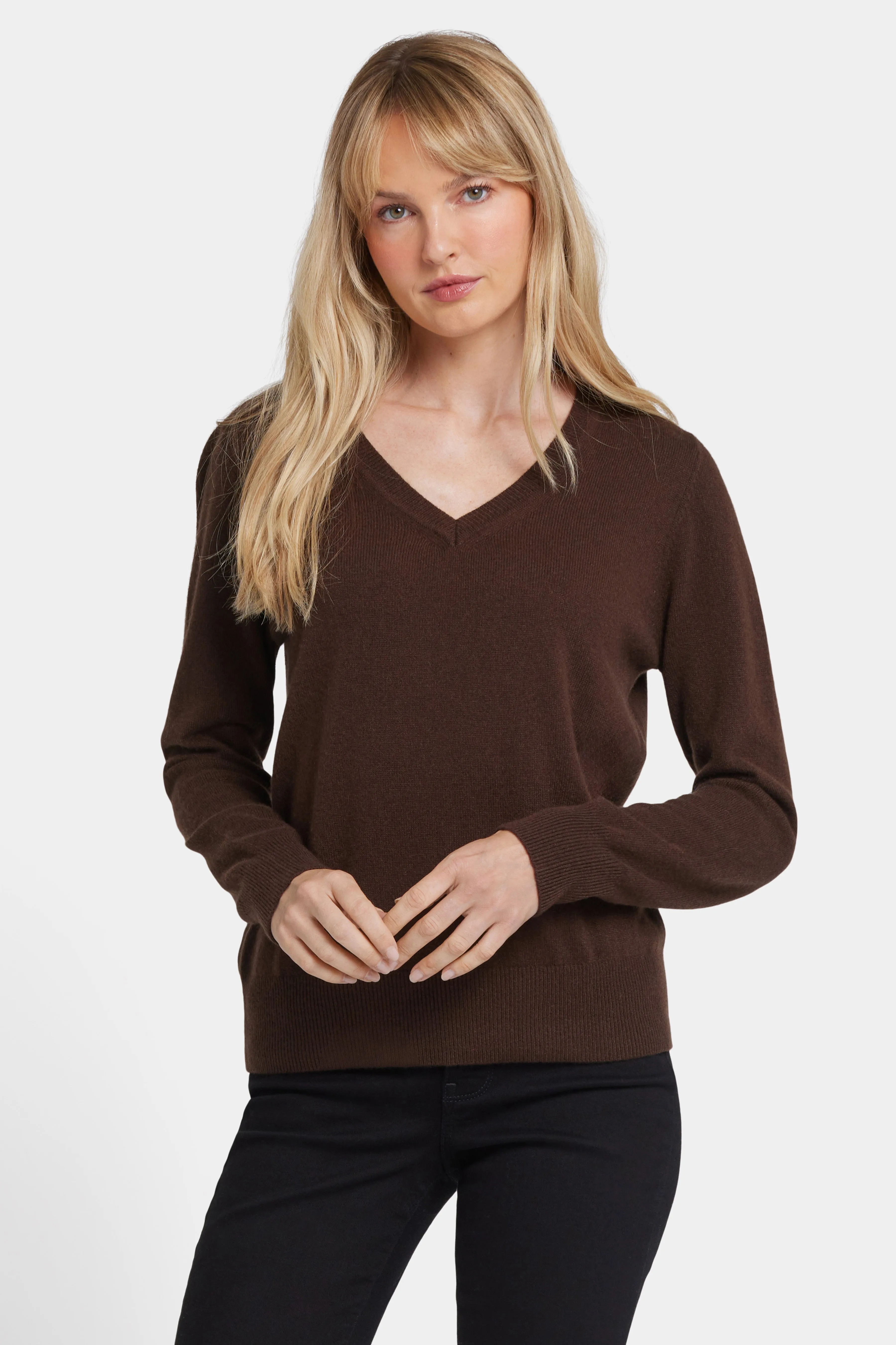 Cashmere Classic V-Neck Sweater - Brown sold by NYDJ