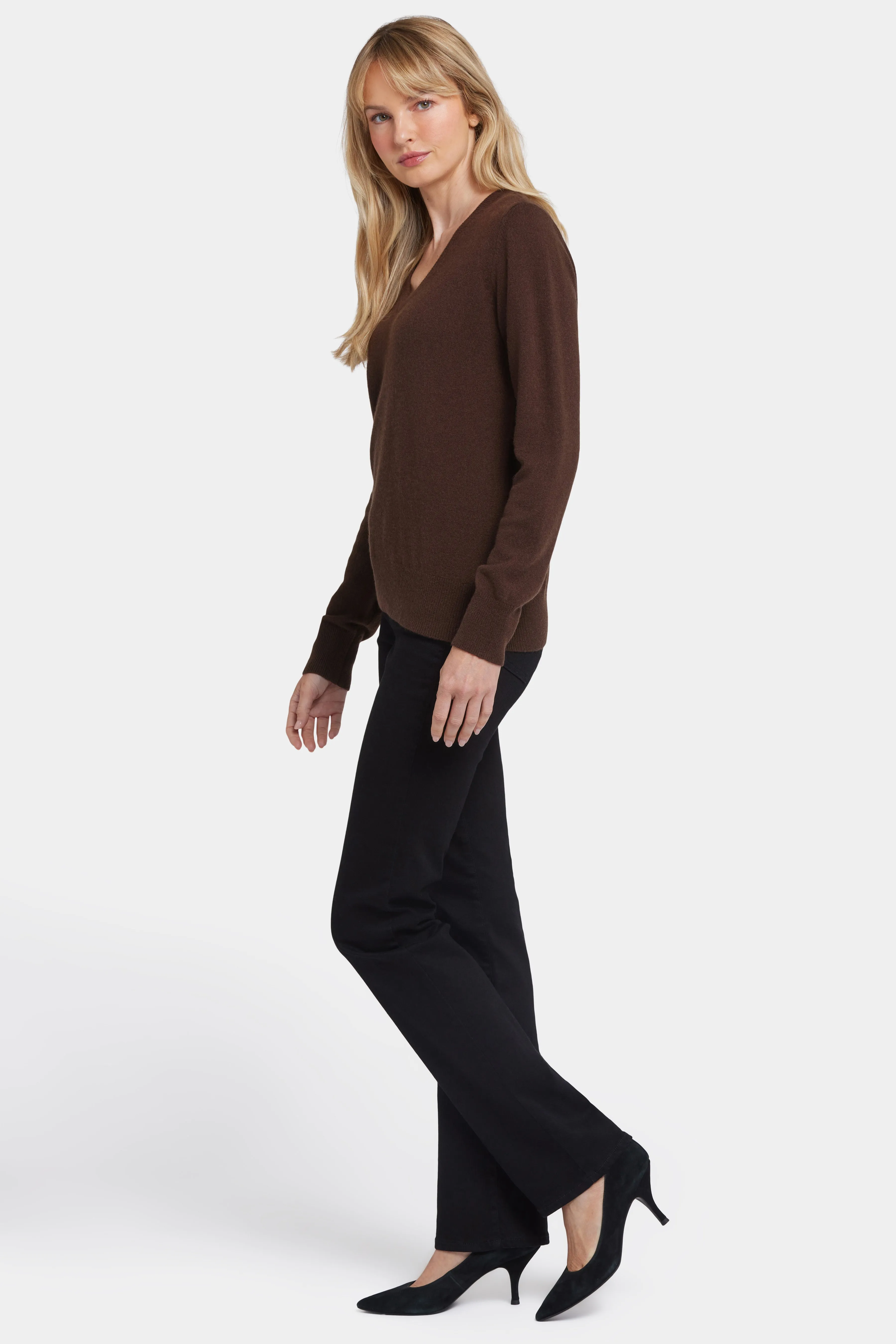 Cashmere Classic V-Neck Sweater - Brown sold by NYDJ product image thumbnail 3