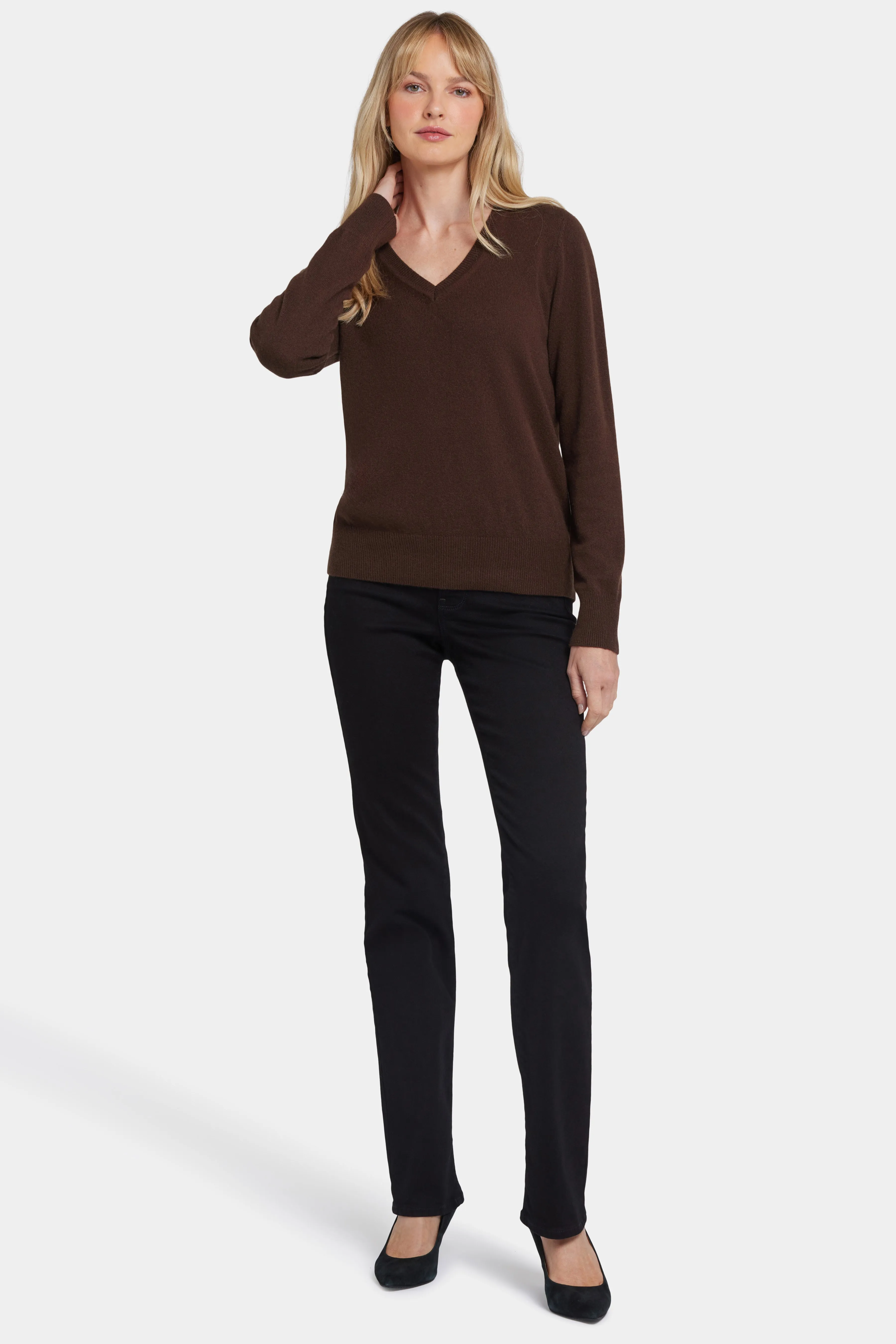 Cashmere Classic V-Neck Sweater - Brown sold by NYDJ product image thumbnail 5