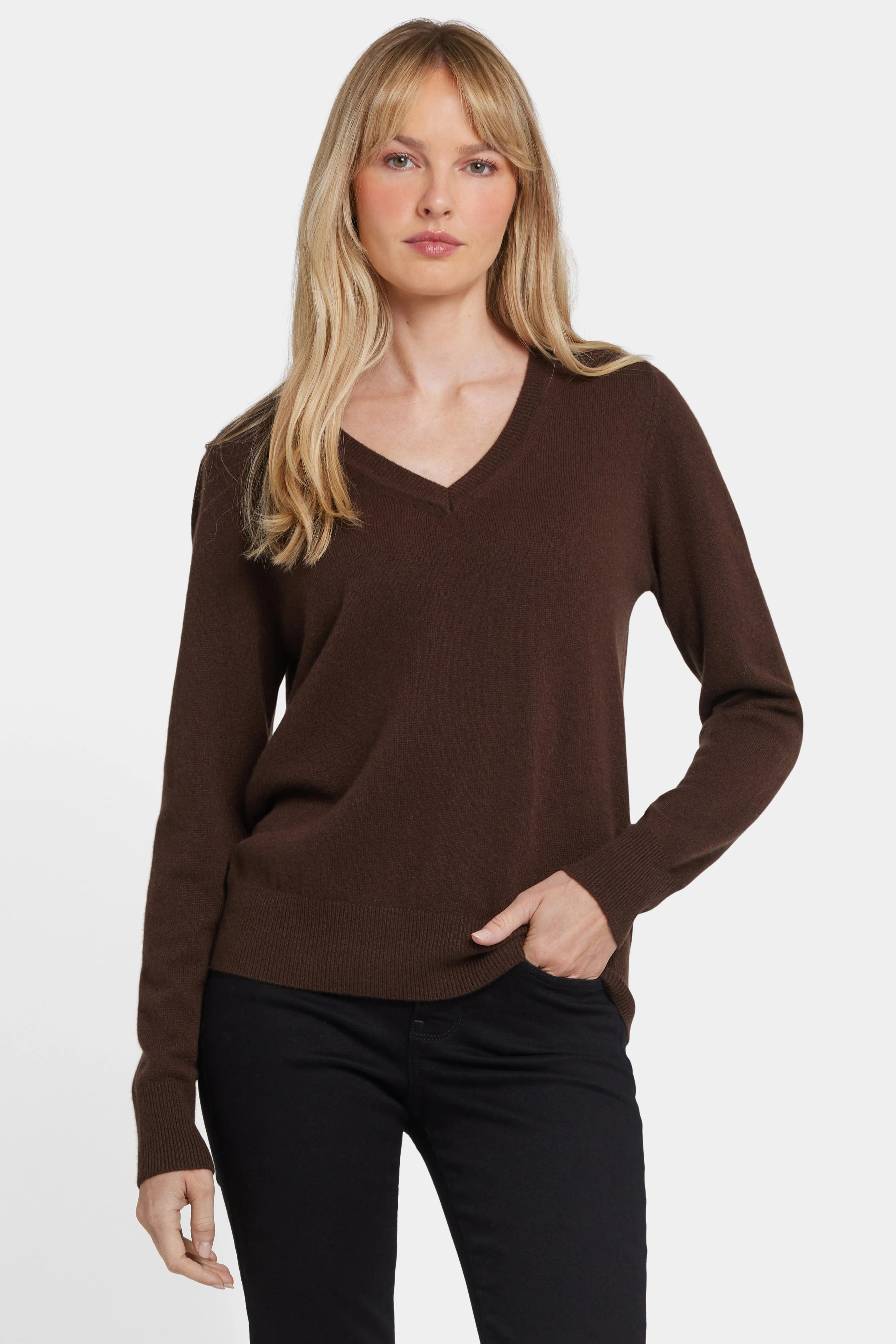 Cashmere Classic V-Neck Sweater - Brown sold by NYDJ product image thumbnail 4