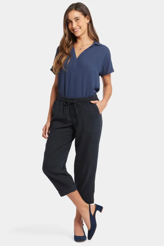 Relaxed Drawstring Cargo Pull-On Pants - Overdye Black sold by NYDJ