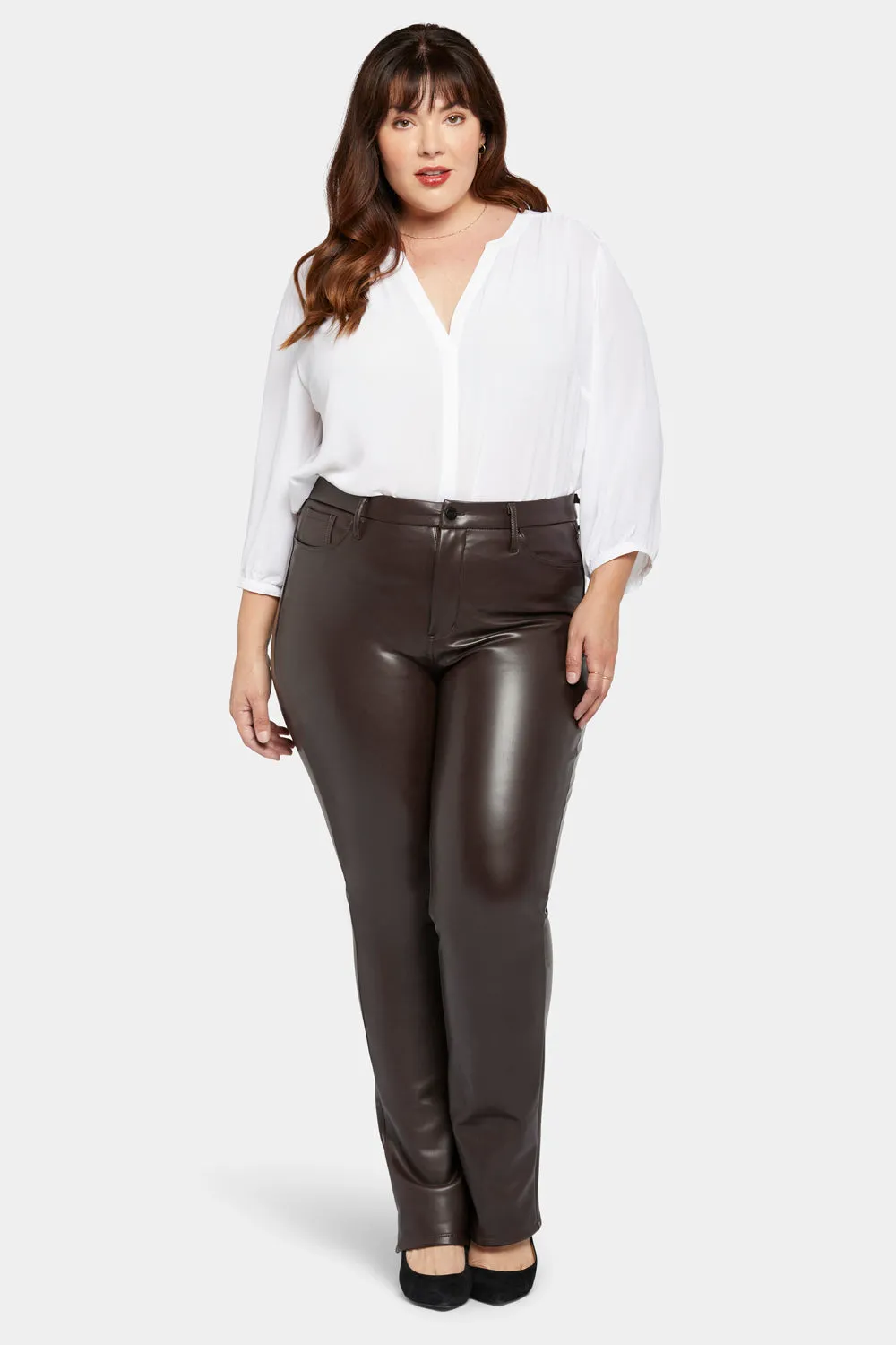 Faux Leather Marilyn Straight Pants In Plus Size - Cordovan sold by NYDJ product image thumbnail 4