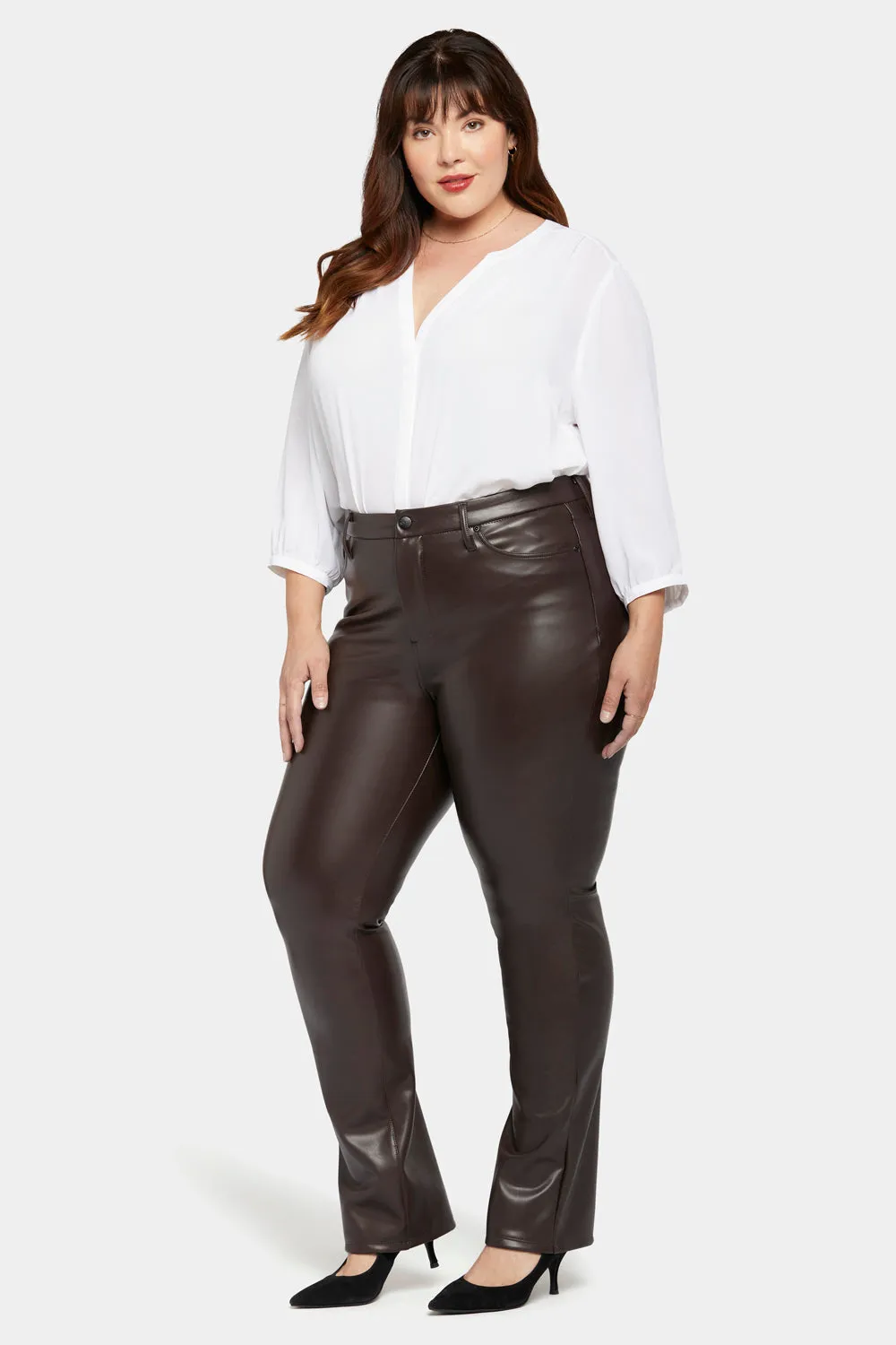 Faux Leather Marilyn Straight Pants In Plus Size - Cordovan sold by NYDJ product image thumbnail 5