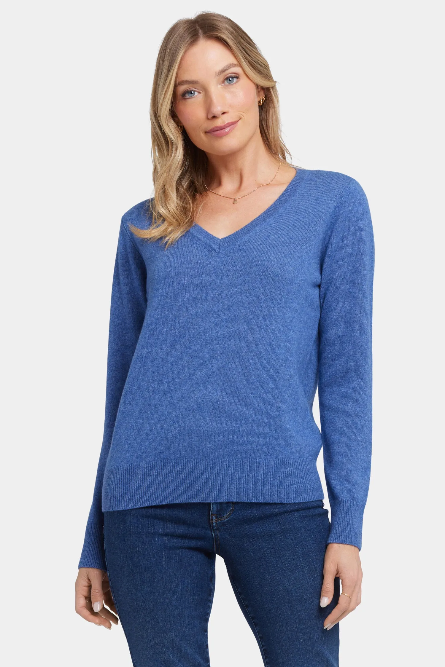 Cashmere Classic V-Neck Sweater - Heather Blue sold by NYDJ