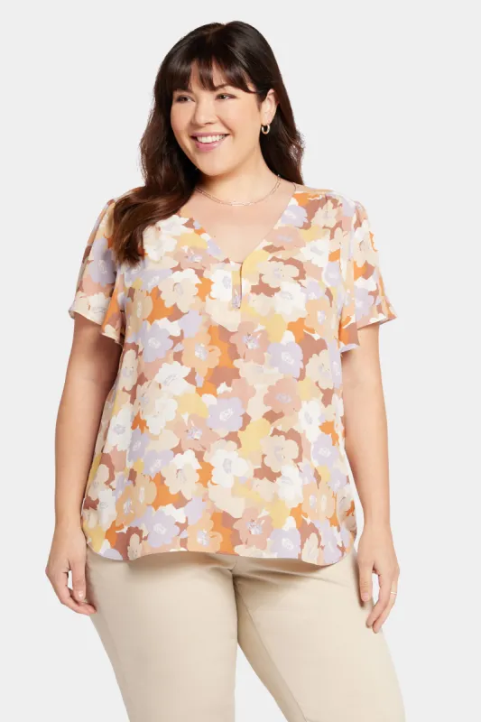 Flounce Sleeve Blouse In Plus Size - Sunset Grove sold by NYDJ