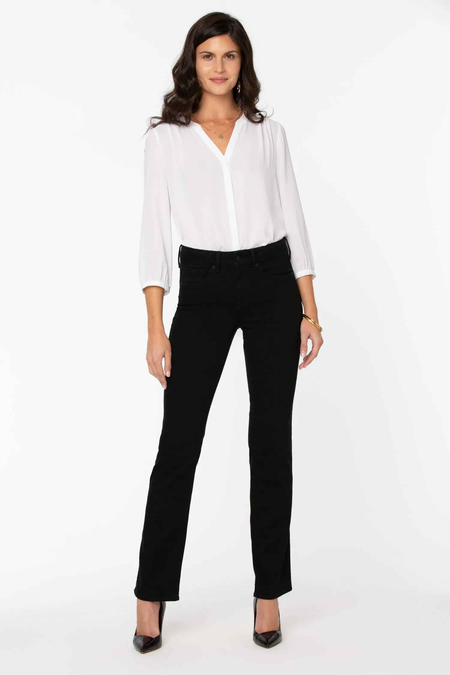 Marilyn Straight Jeans In Petite - Black sold by NYDJ