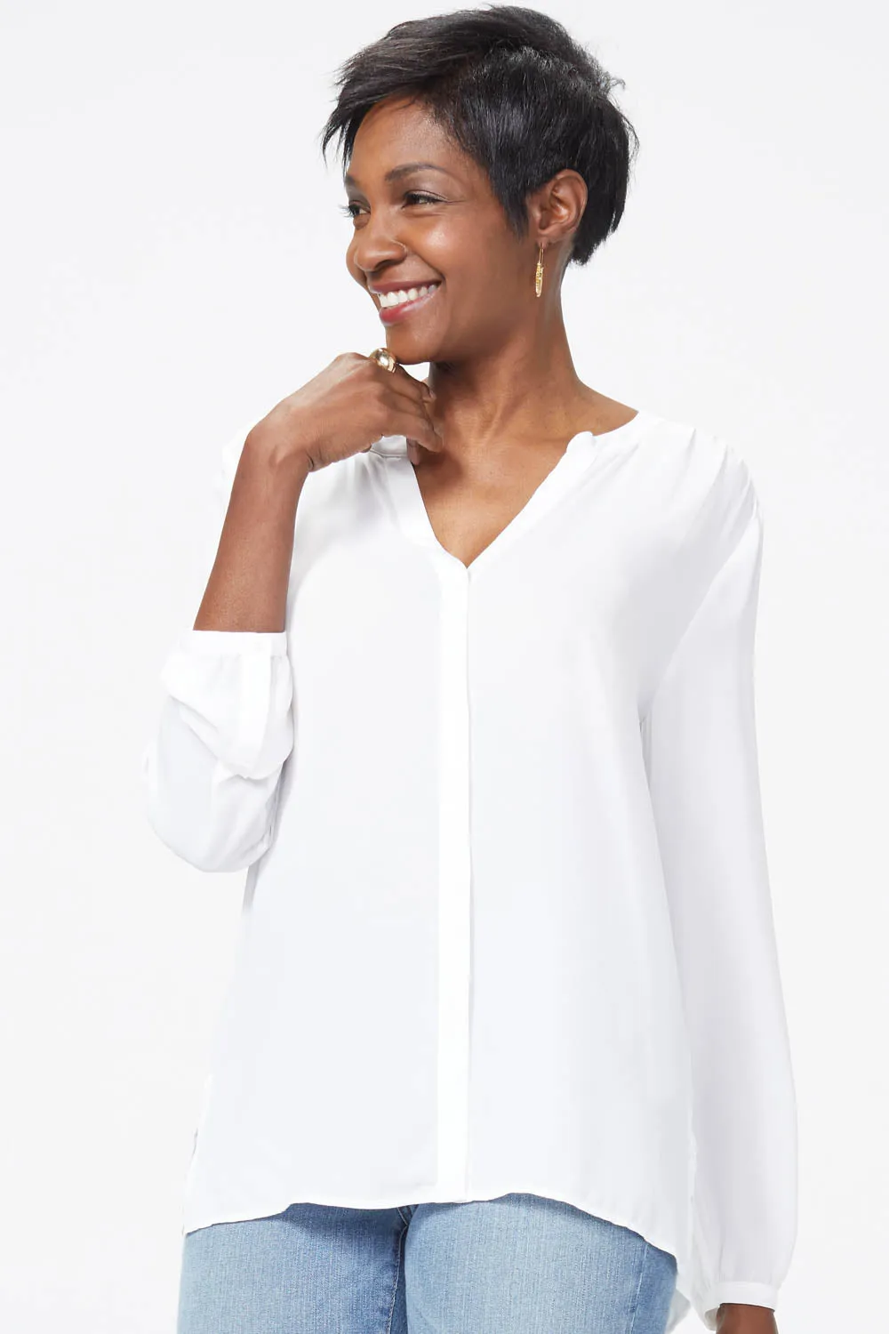 Pintuck Blouse In Petite - Optic White sold by NYDJ