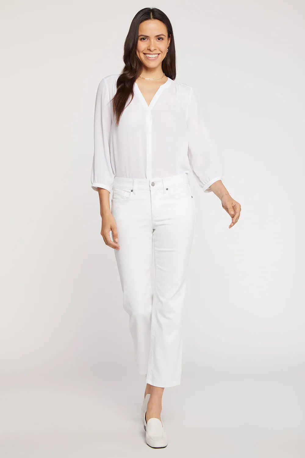 Marilyn Straight Ankle Jeans In Petite - Optic White sold by NYDJ