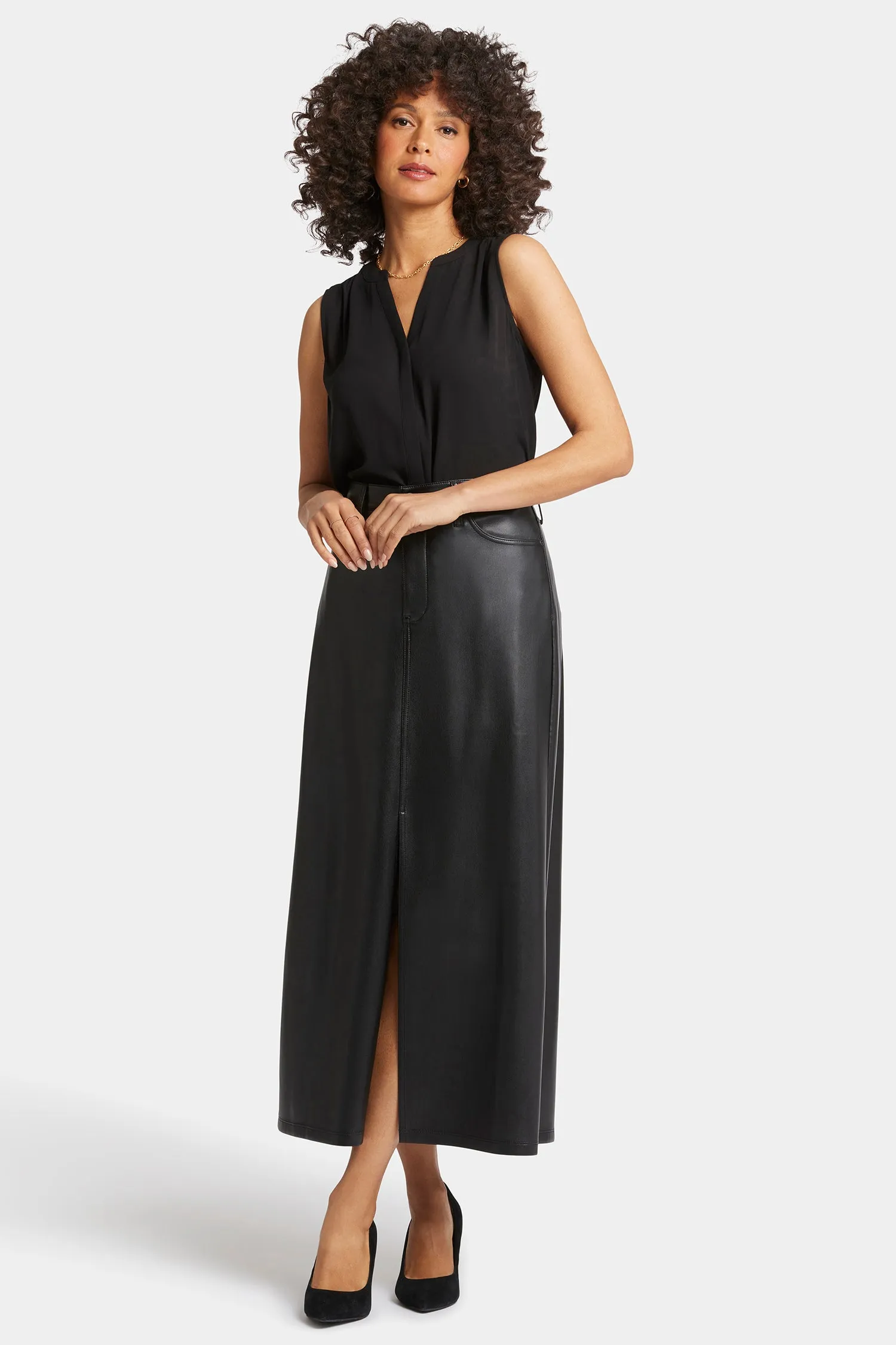 Vegan Stretch Leather High Rise Long Skirt - Black sold by NYDJ