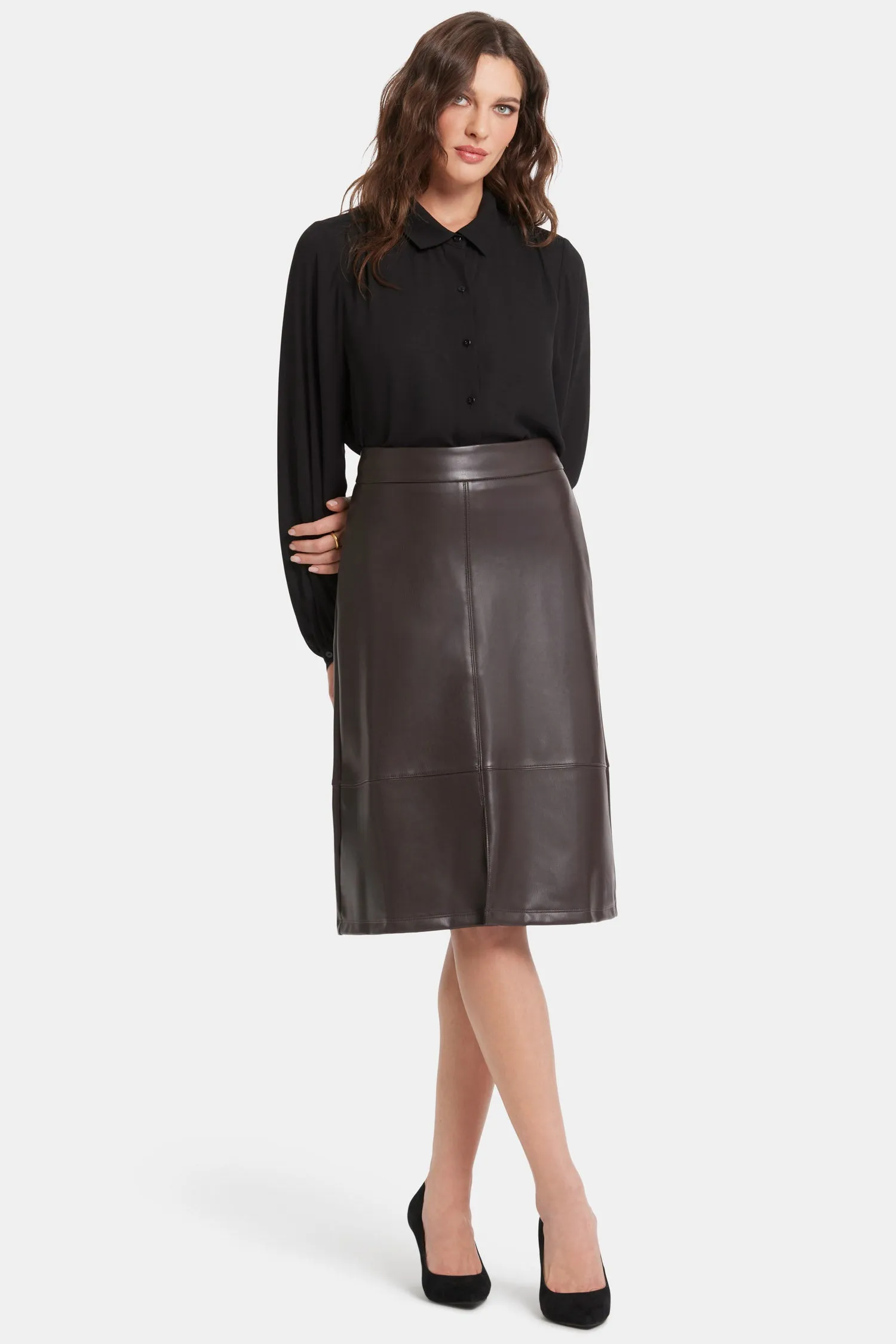 Faux Leather A-line Skirt - Cordovan sold by NYDJ