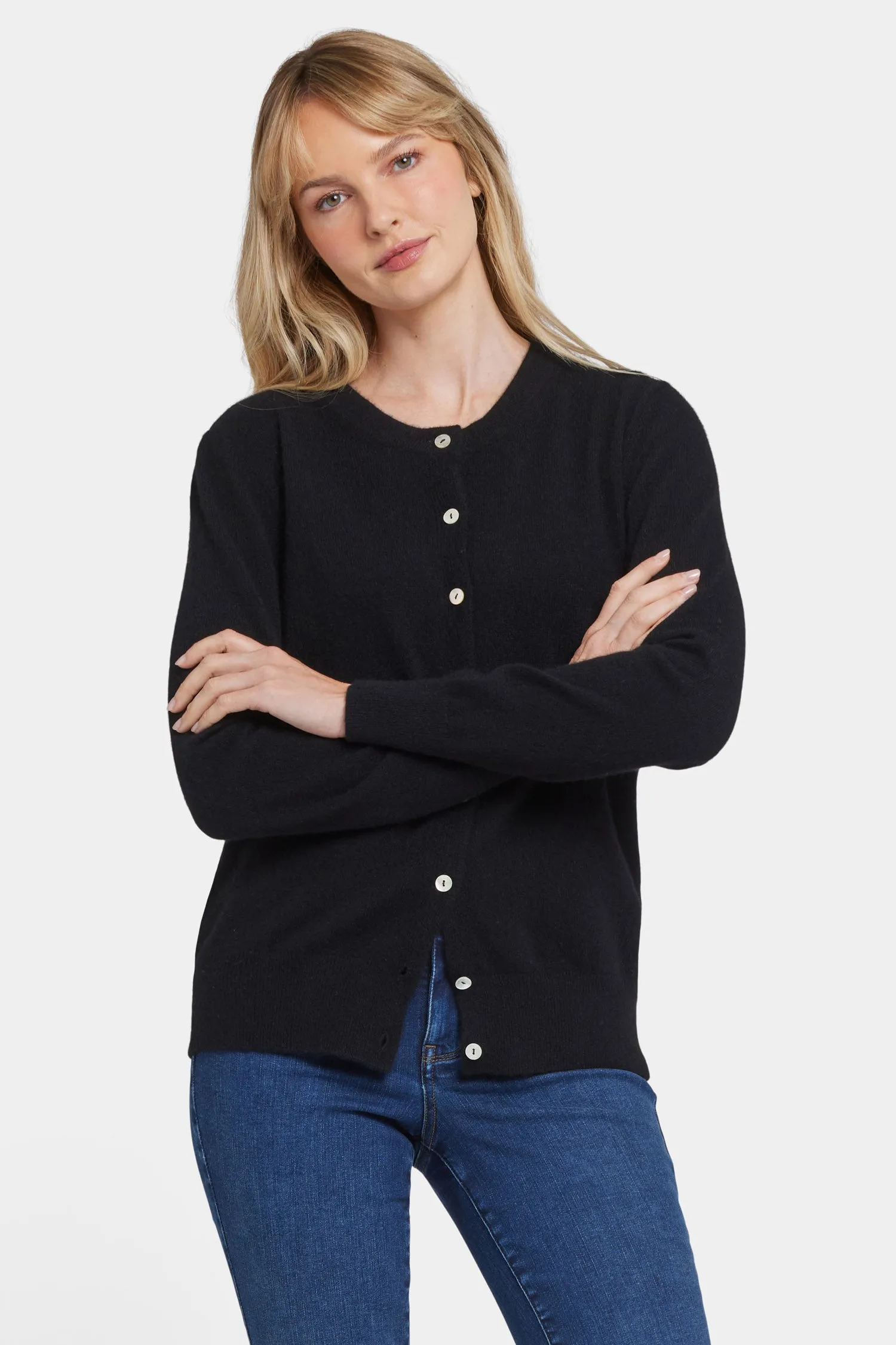 Cashmere Crewneck Cardigan - Black sold by NYDJ