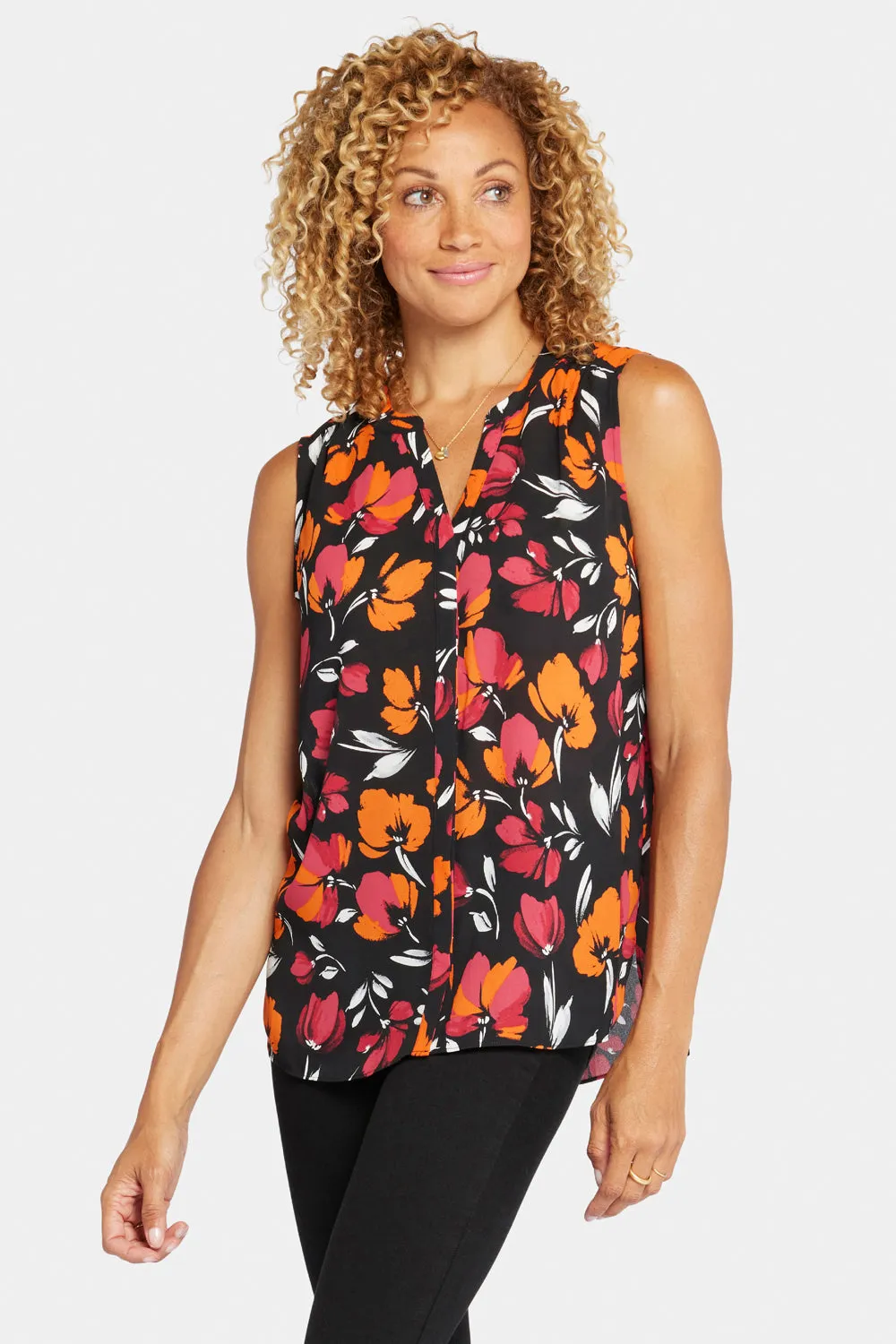 Sleeveless Pintuck Blouse - Tropical Waves sold by NYDJ