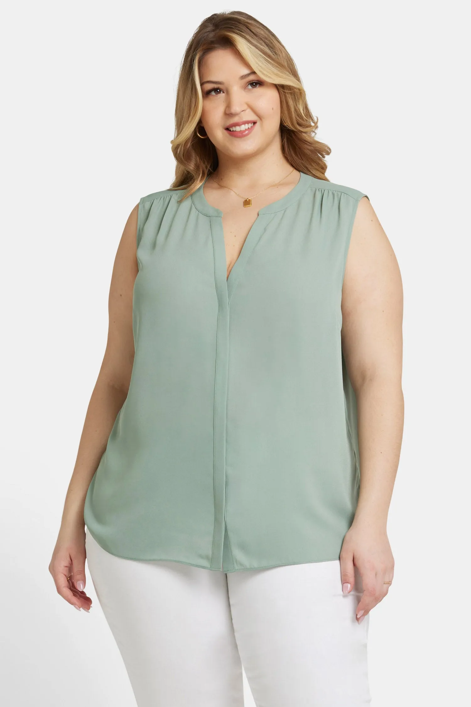 Sleeveless Pintuck Blouse In Plus Size - Lily Pad sold by NYDJ