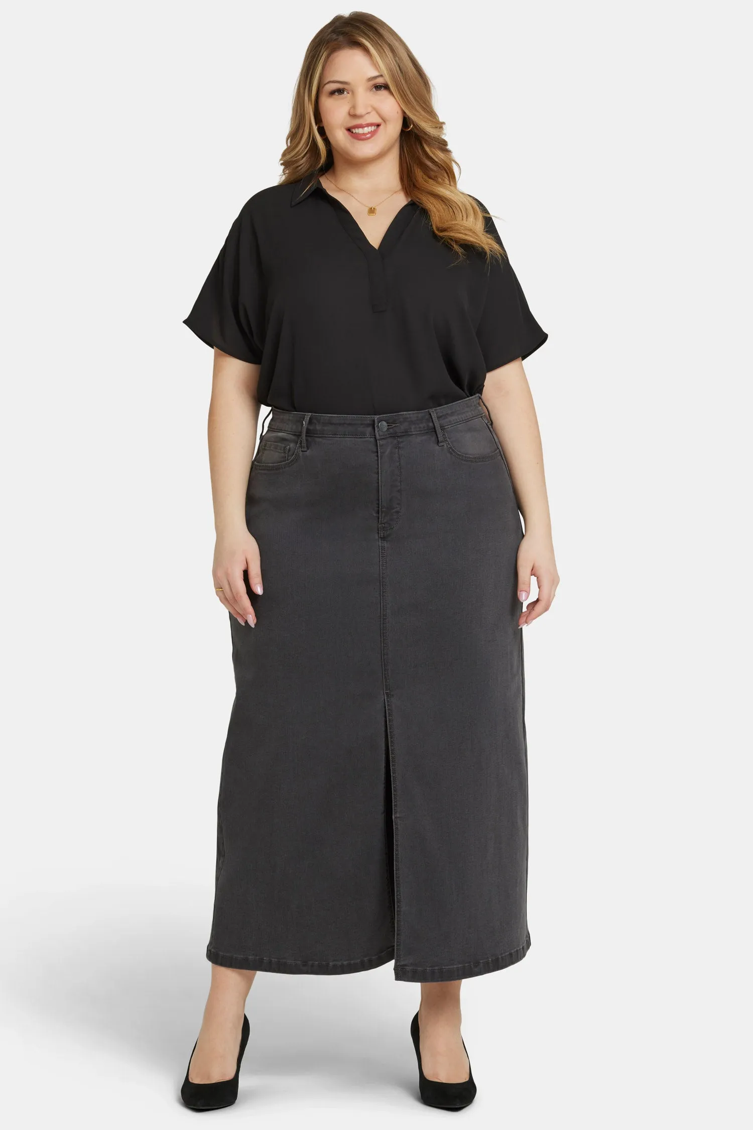 High Rise Long Skirt In Plus Size - Cloud Stone sold by NYDJ