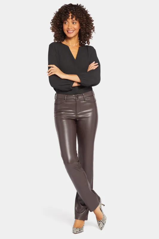 Faux Leather Marilyn Straight Pants In Petite - Cordovan sold by NYDJ