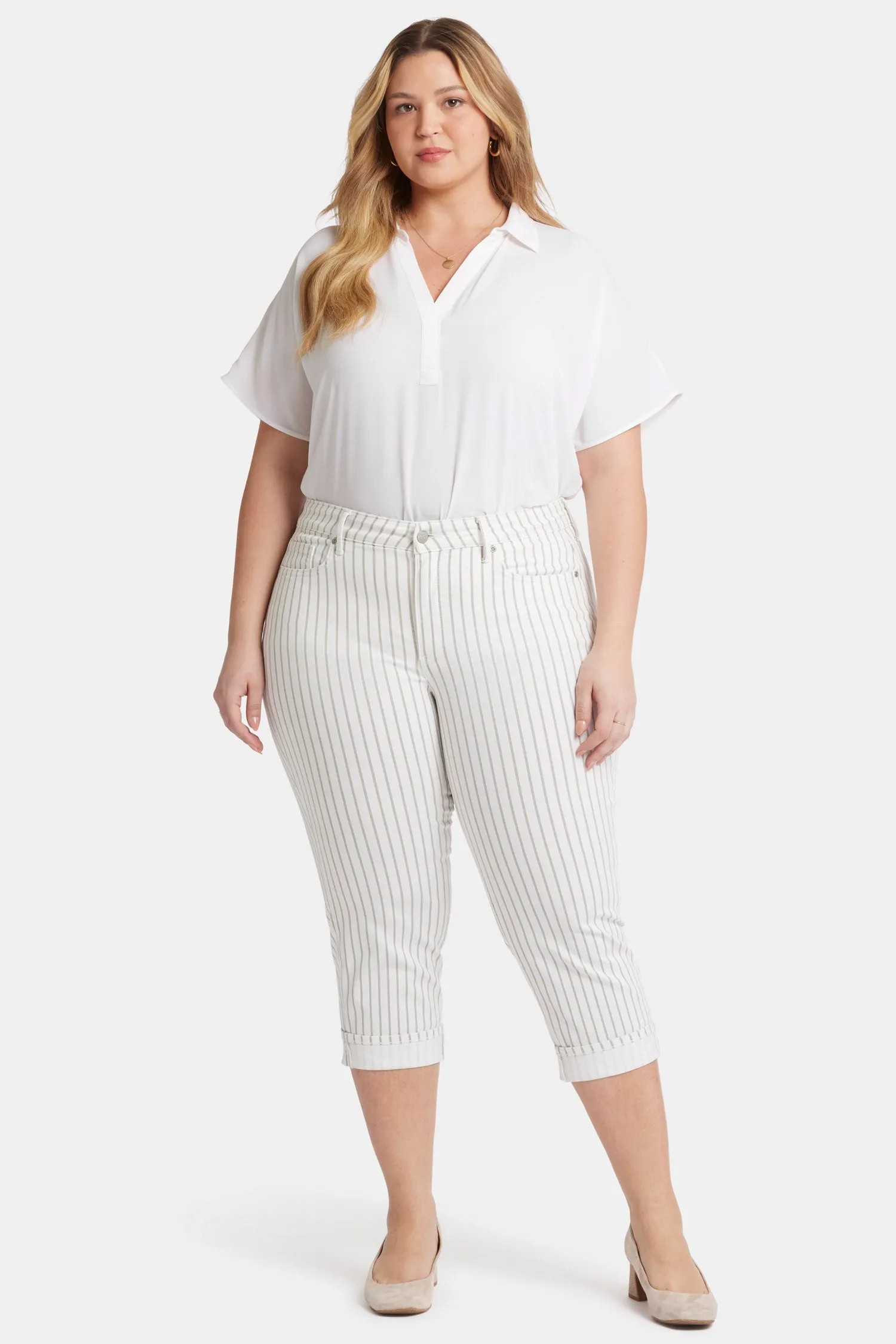 Marilyn Straight Crop Jeans In Plus Size - Beach Cruise Stripe sold by NYDJ