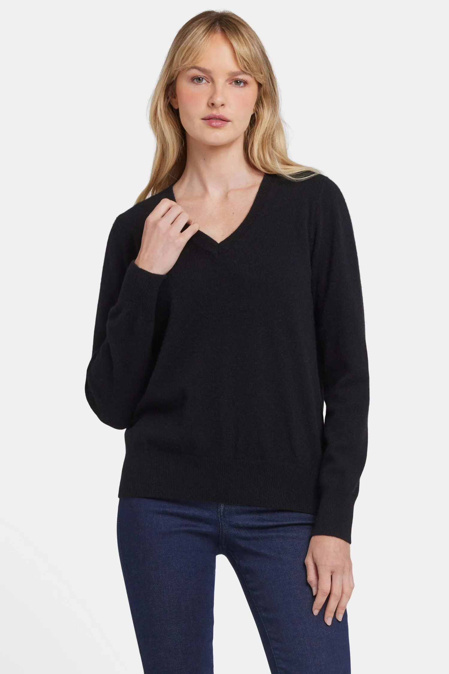 Cashmere Classic V-Neck Sweater - Black sold by NYDJ