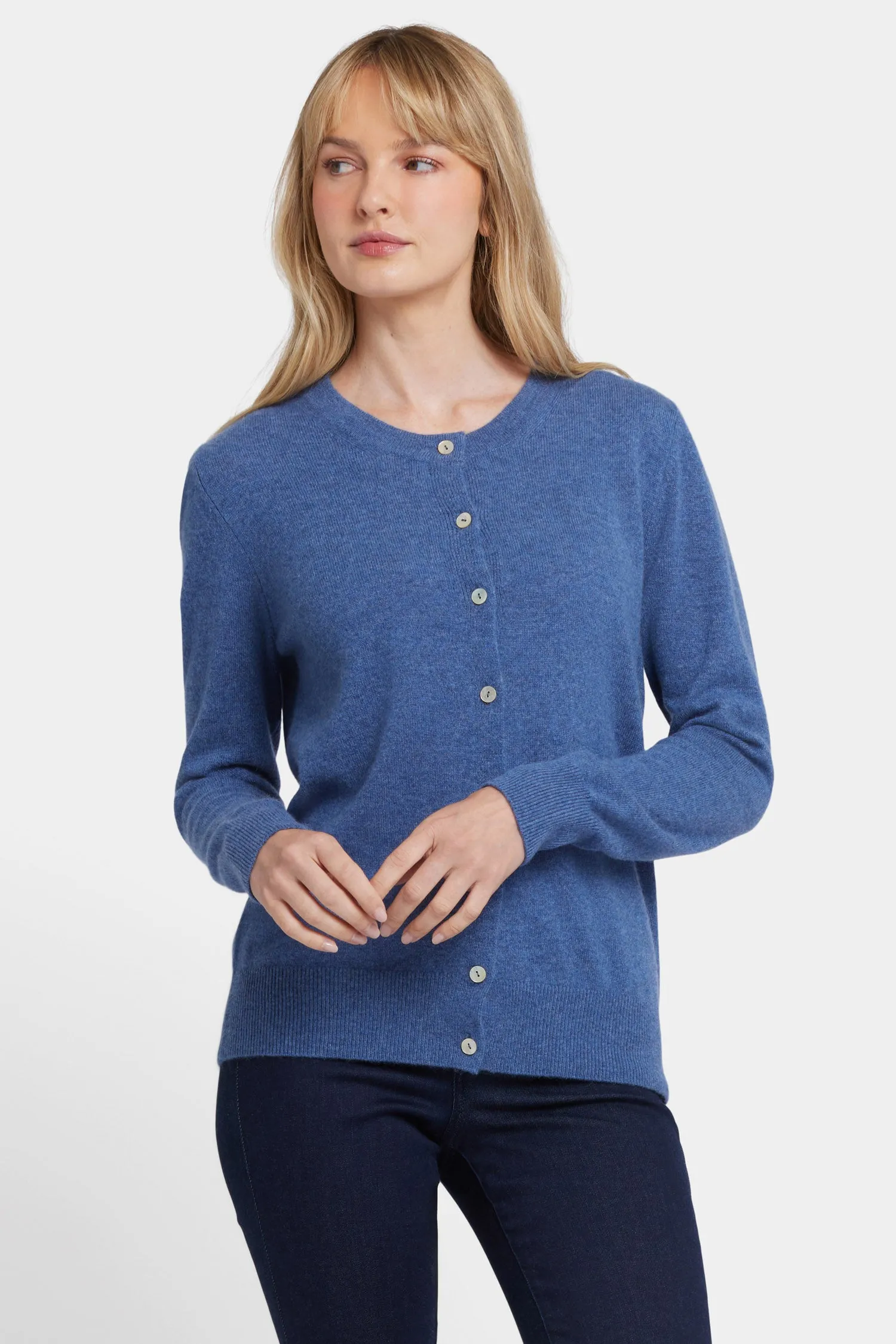 Cashmere Crewneck Cardigan - Heather Blue sold by NYDJ