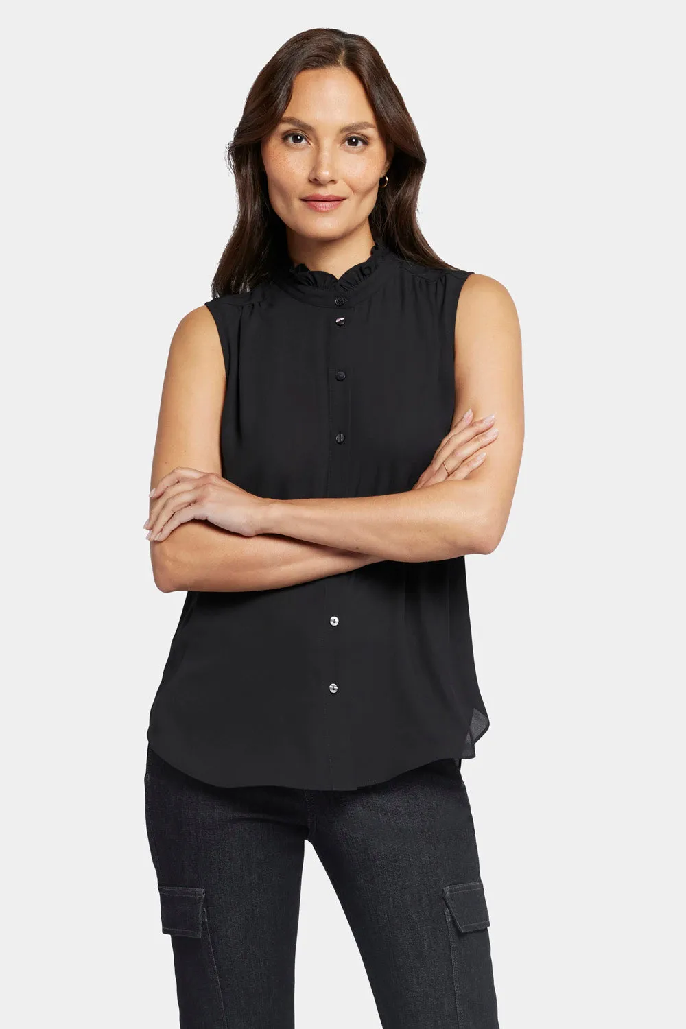 Sleeveless Ruffle Neck Blouse - Black sold by NYDJ product image thumbnail 4