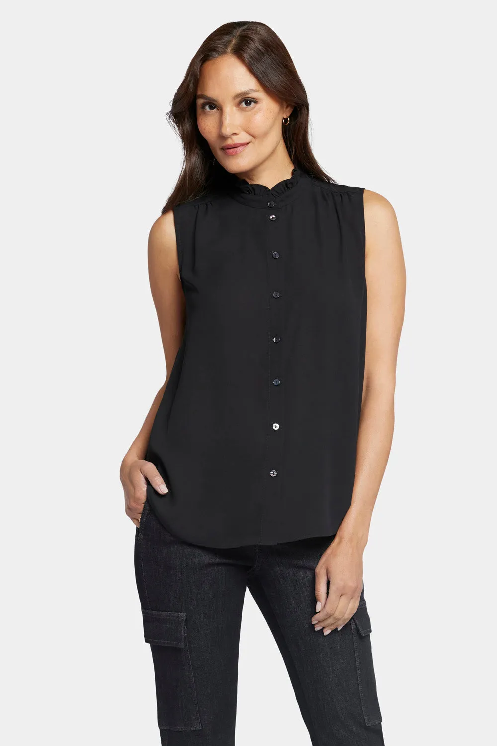 Sleeveless Ruffle Neck Blouse - Black sold by NYDJ