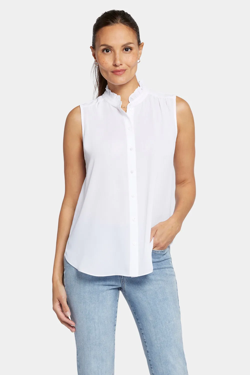 Sleeveless Ruffle Neck Blouse - Optic White sold by NYDJ product image thumbnail 4