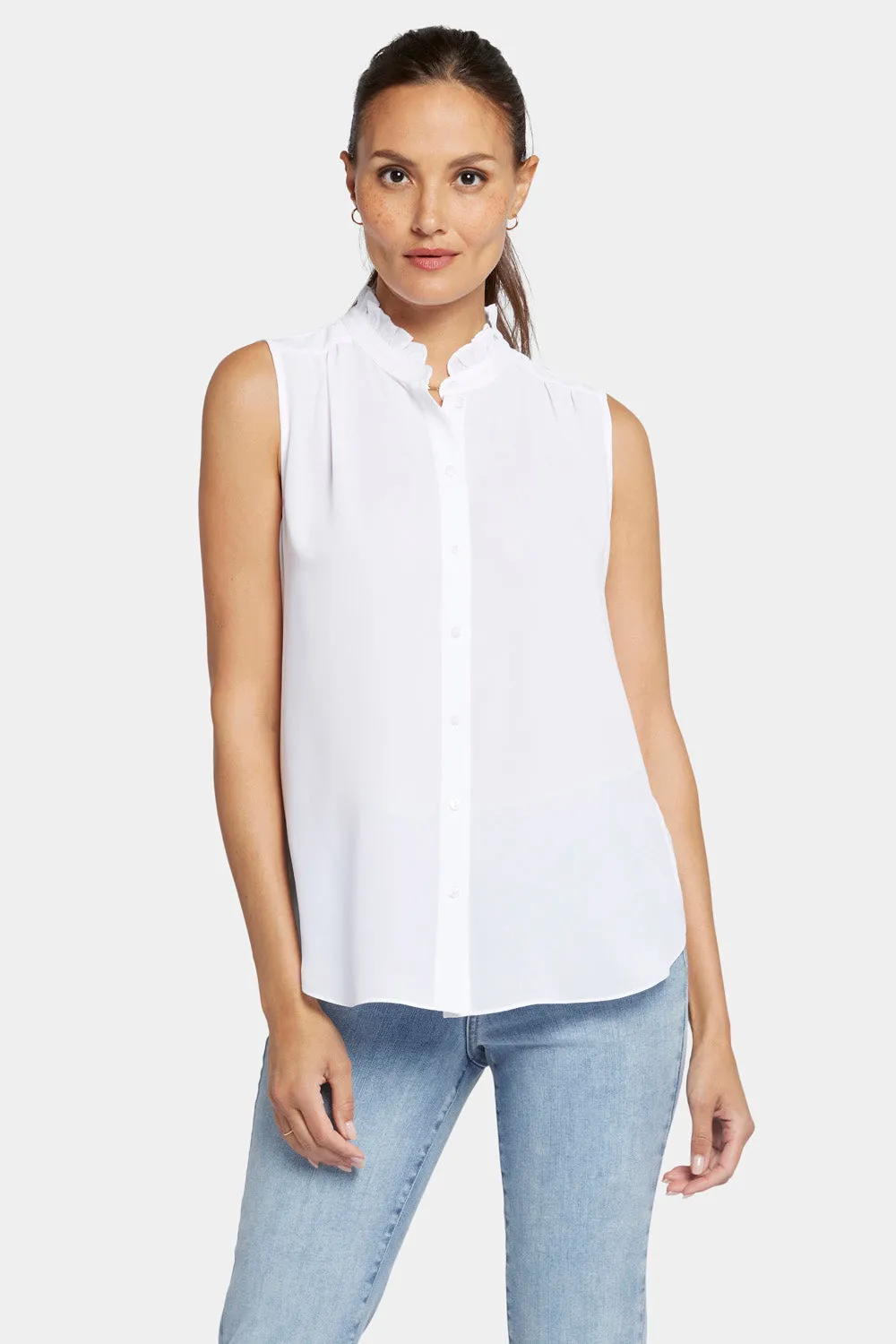 Sleeveless Ruffle Neck Blouse - Optic White sold by NYDJ