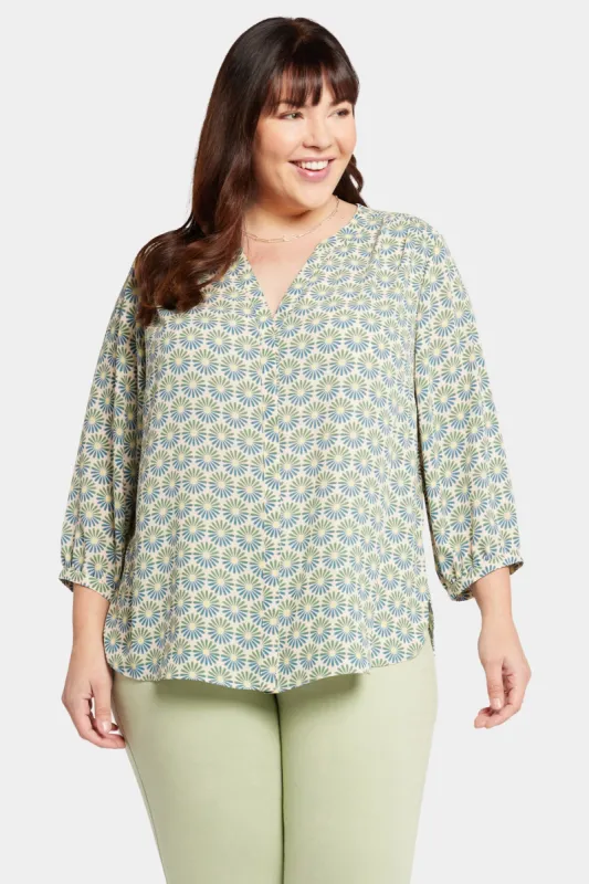 Pintuck Blouse In Plus Size - Blue Blossoms sold by NYDJ