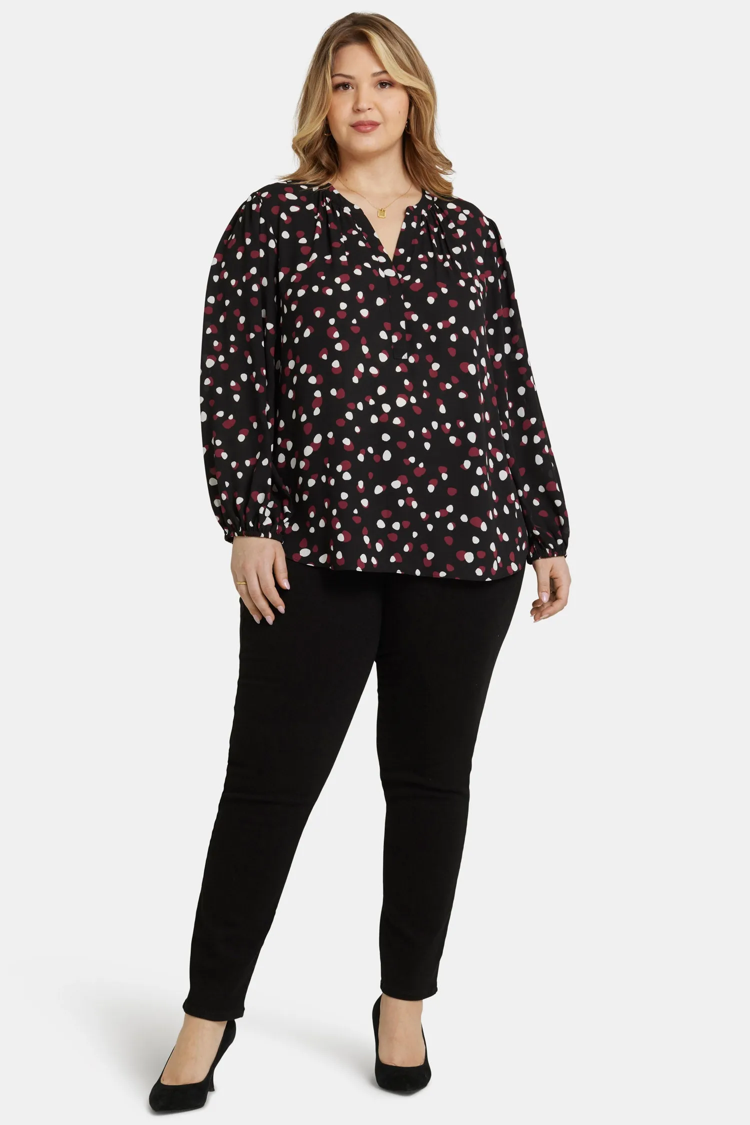 Puff Sleeve Popover Top In Plus Size - Watkins Dot sold by NYDJ product image thumbnail 5