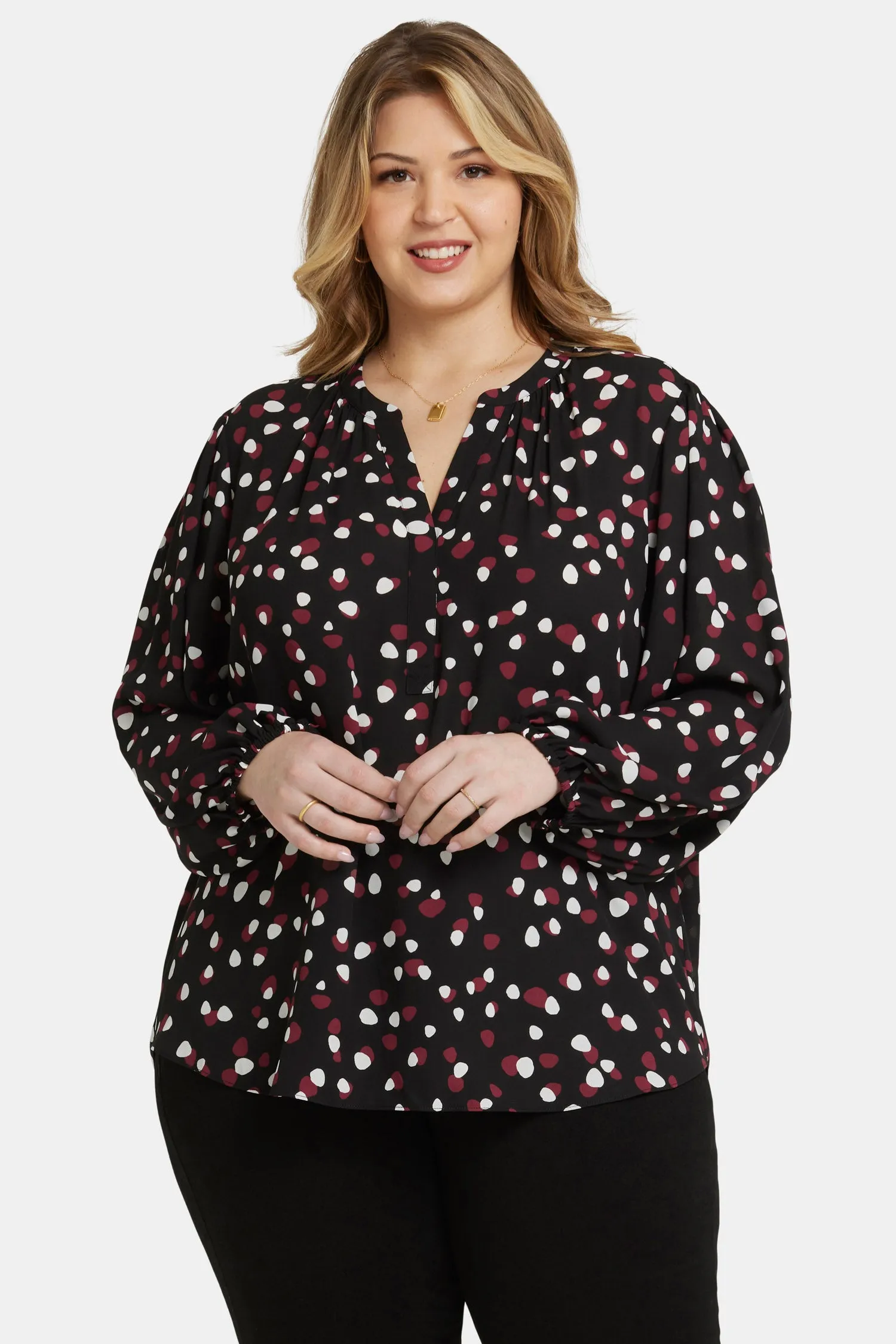Puff Sleeve Popover Top In Plus Size - Watkins Dot sold by NYDJ product image thumbnail 4
